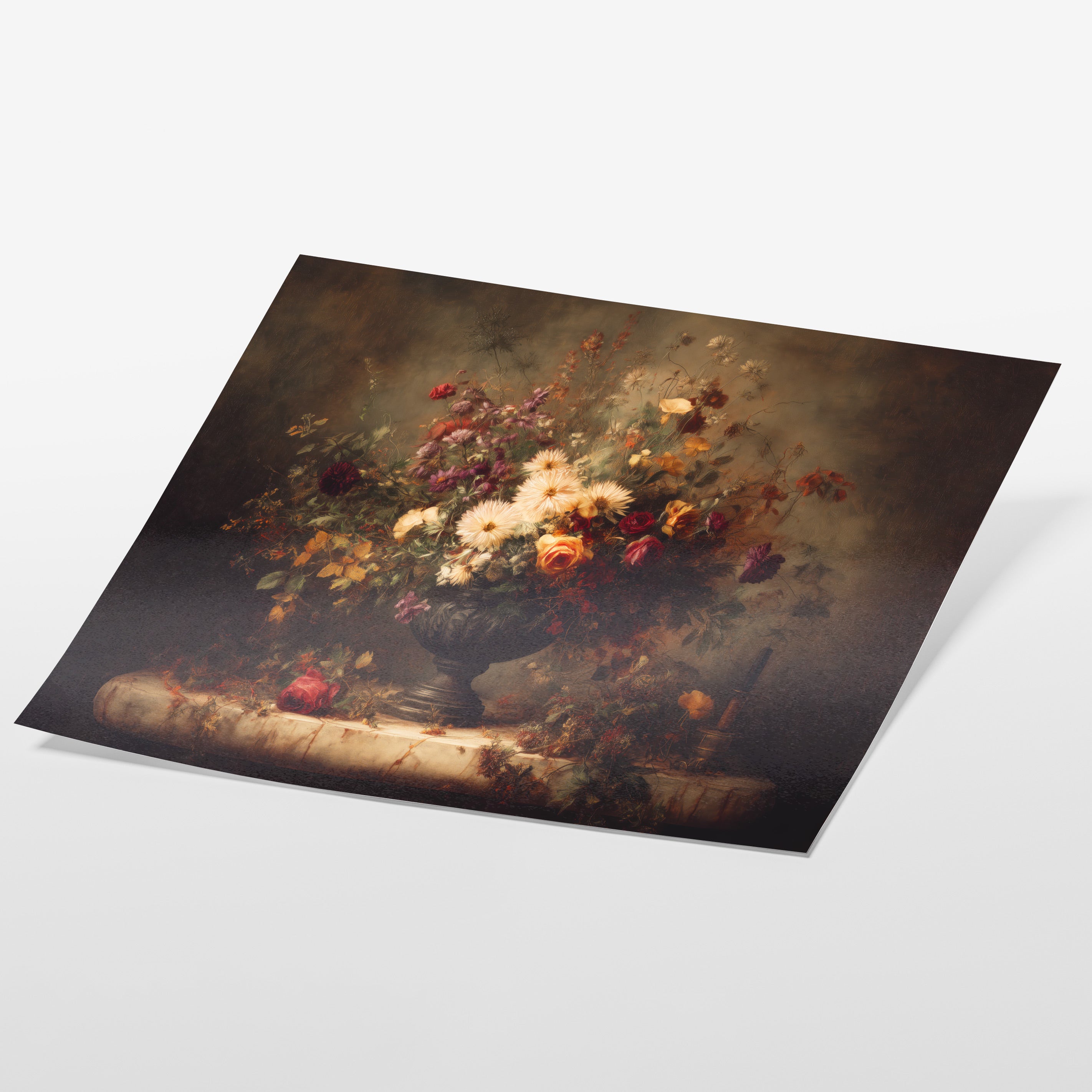 angled view of moody floral still life fine art print