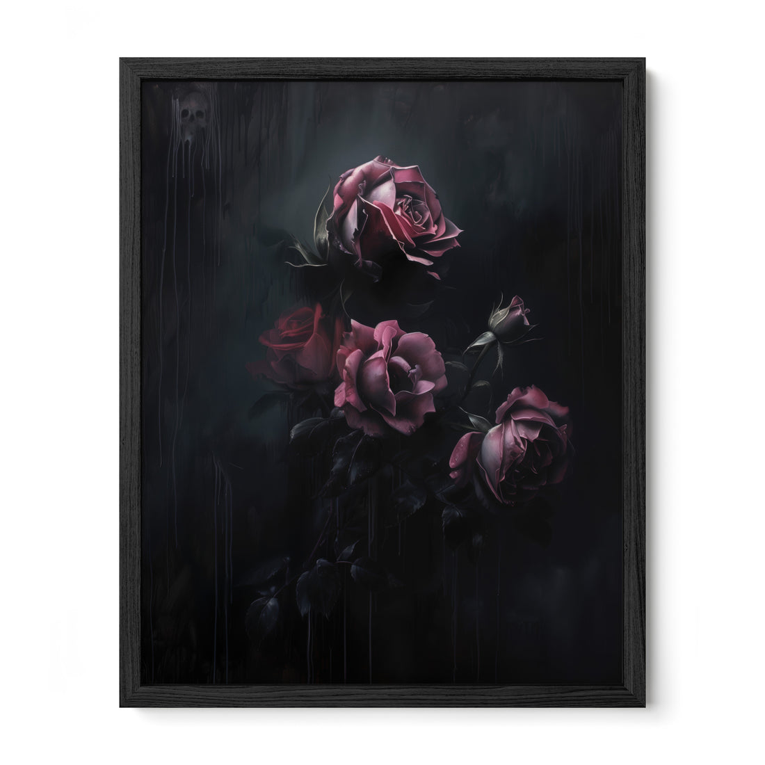 black framed dark romantic floral wall art print