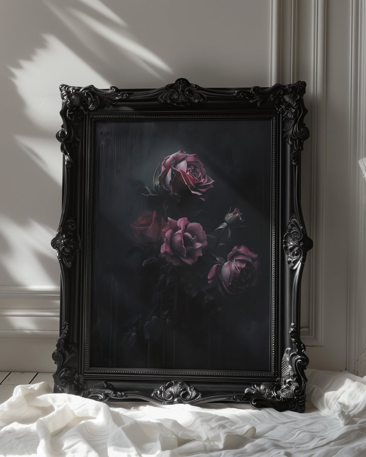 black ornate framed dark romantic floral wall art print