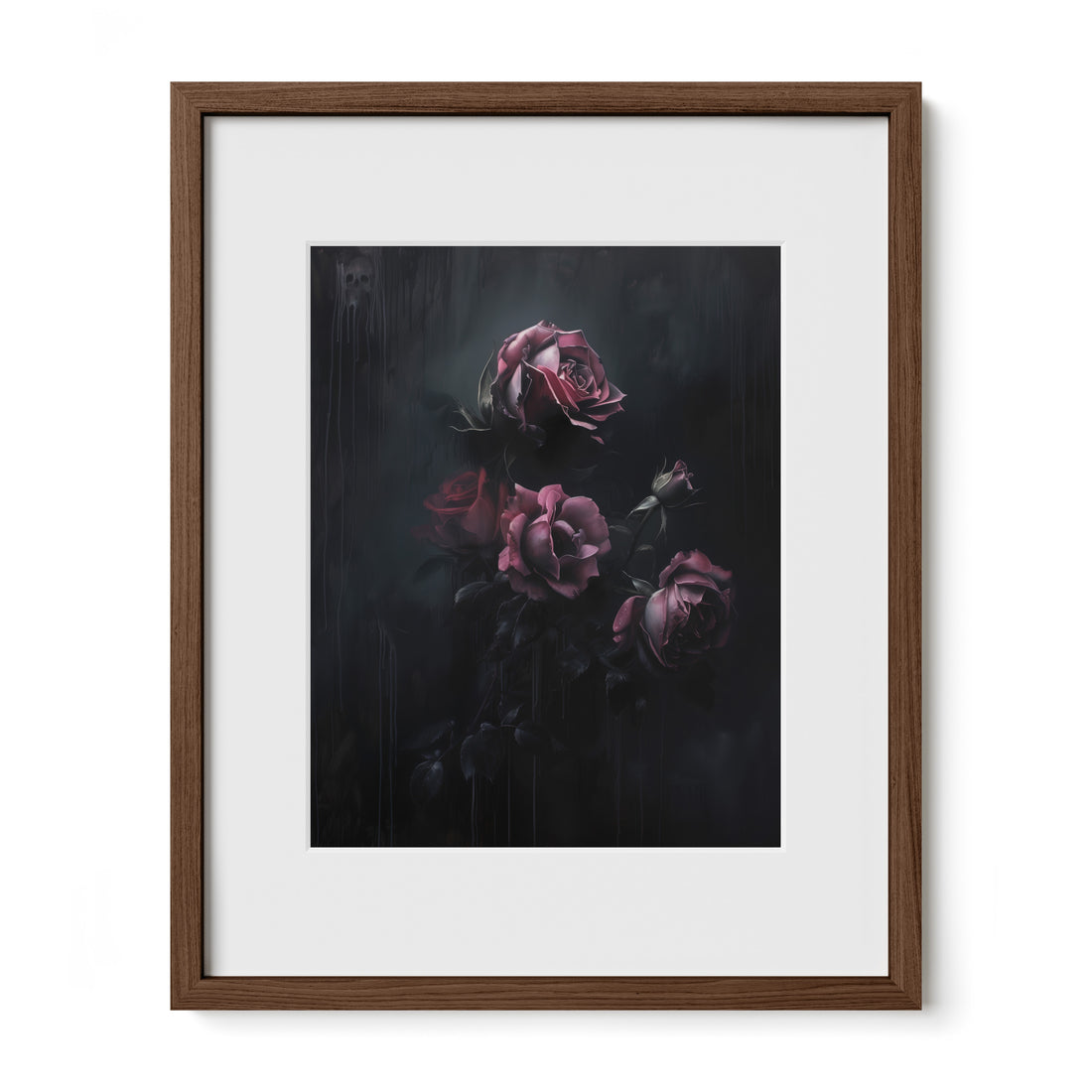 walnut framed romantic rose fine art print with mat