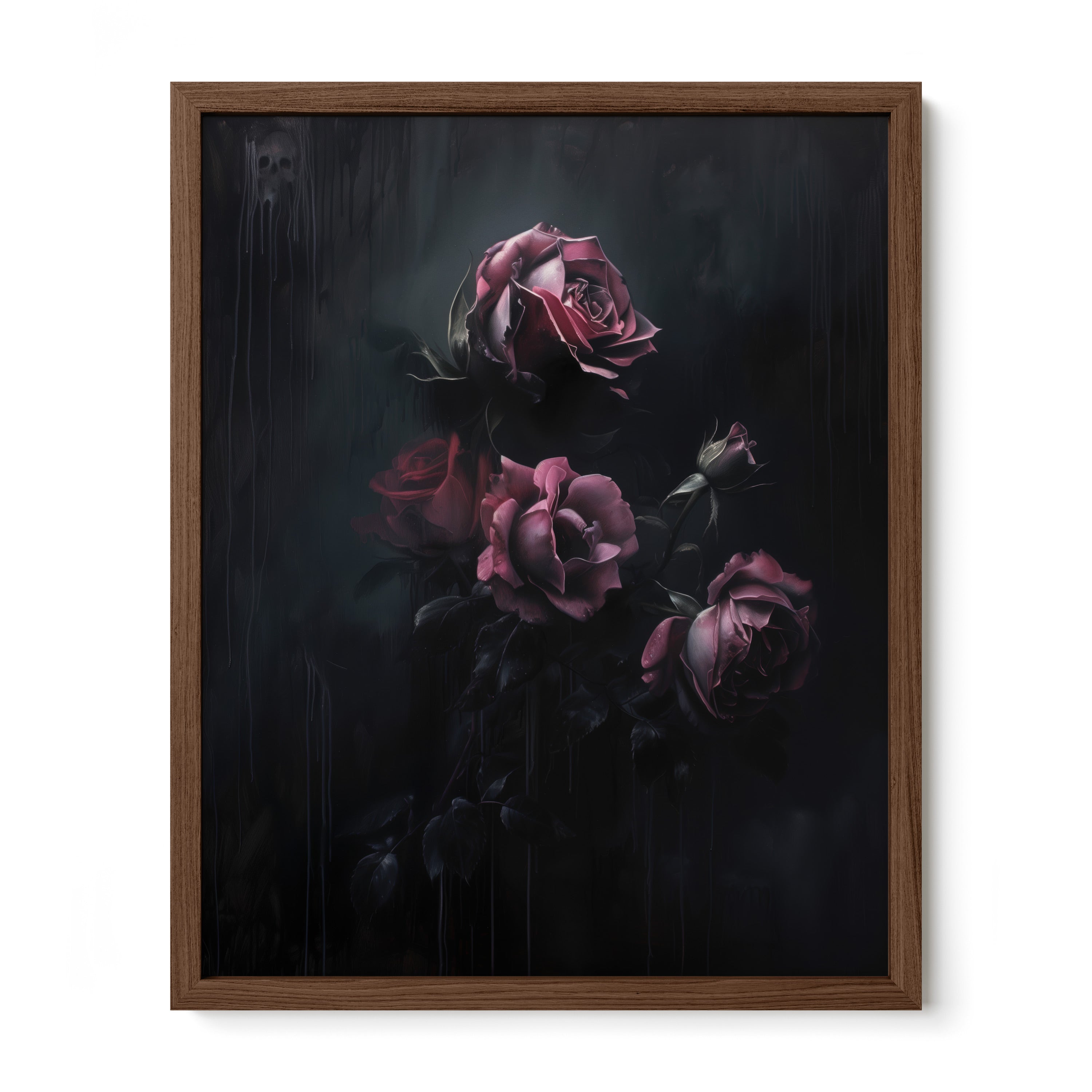 walnut framed moody floral gothic wall art print