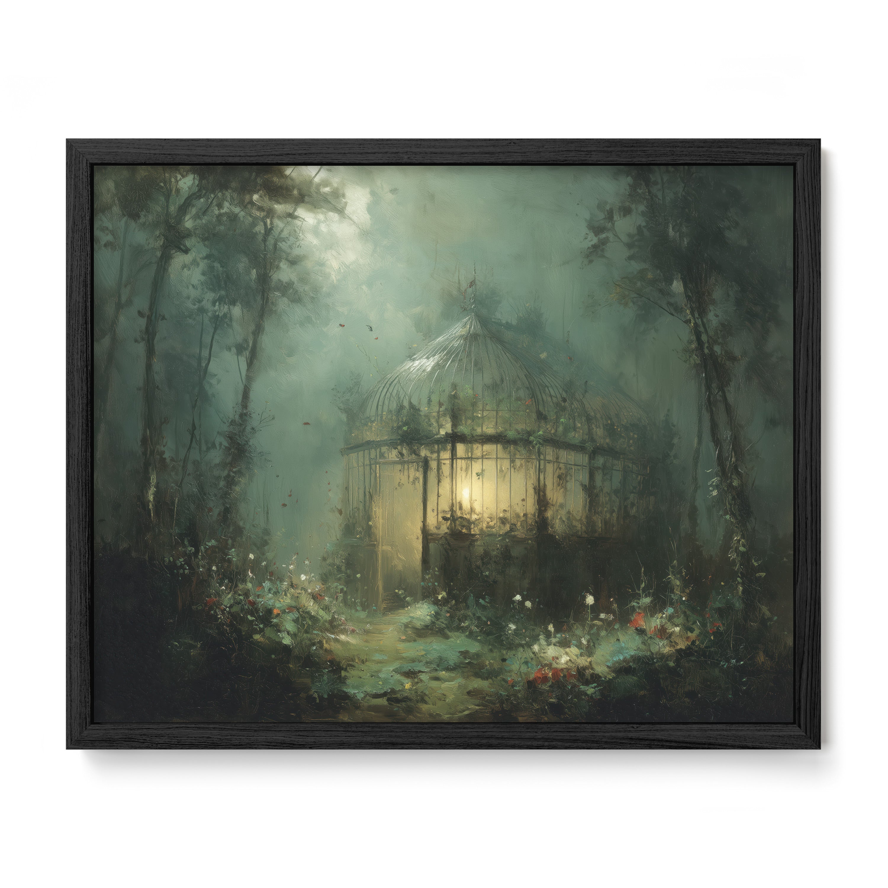 black framed secret garden greenhouse wall art print