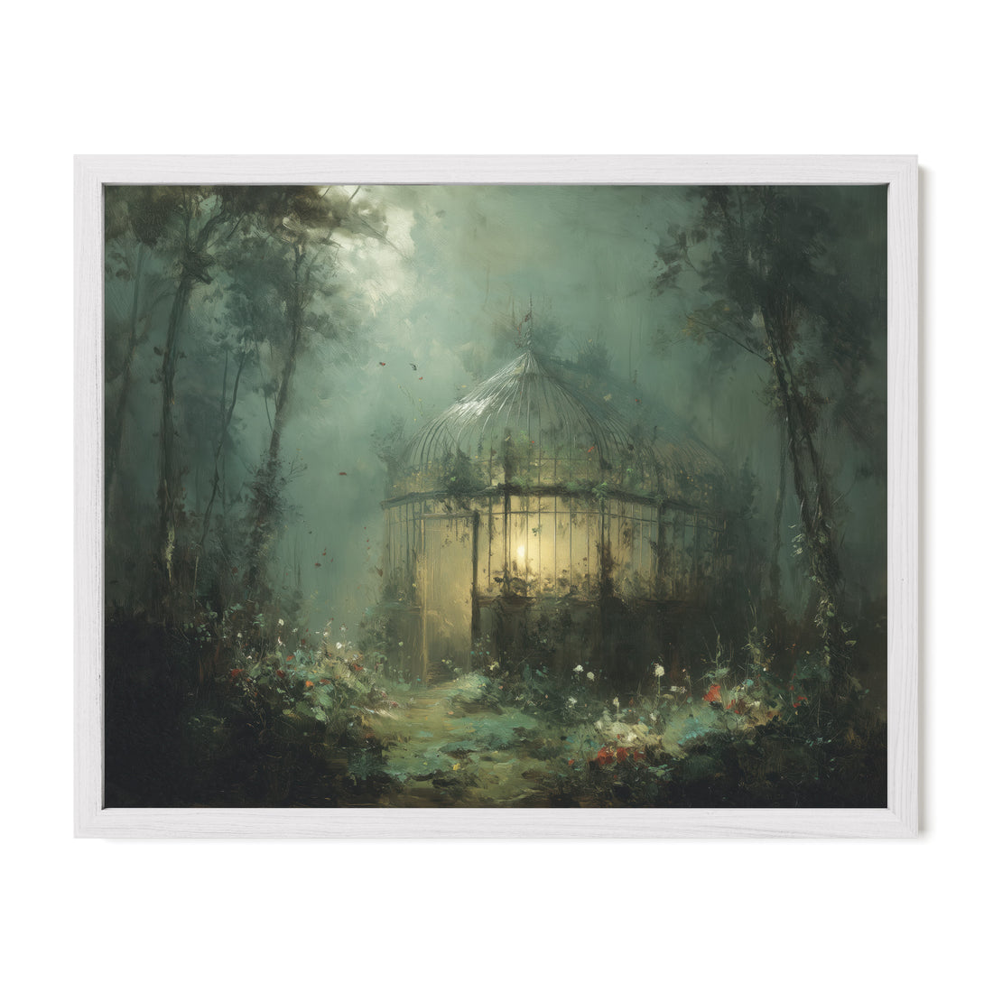 white framed secret garden wall art print