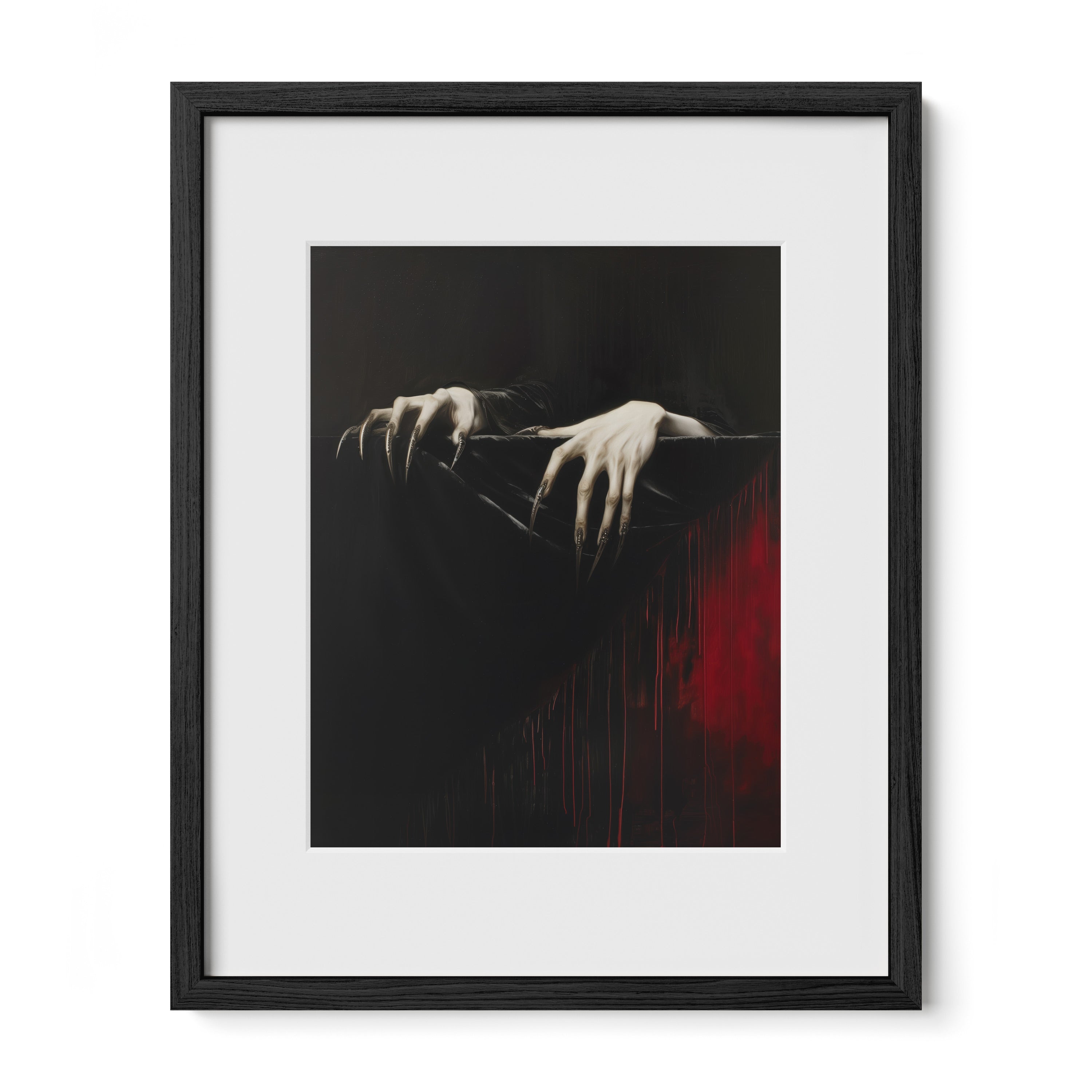 black framed dark gothic wall art print with mat