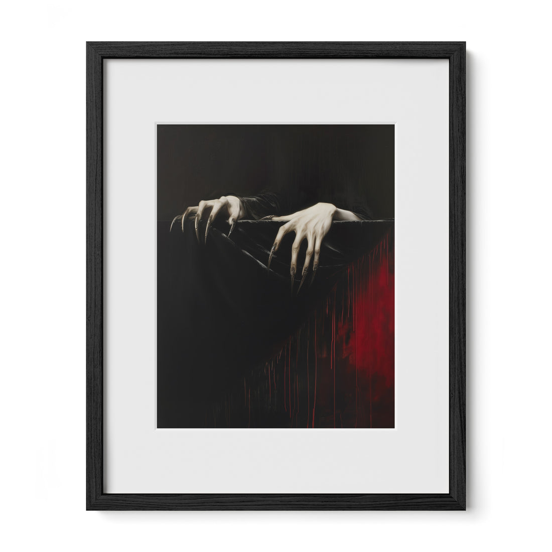 black framed dark gothic wall art print with mat