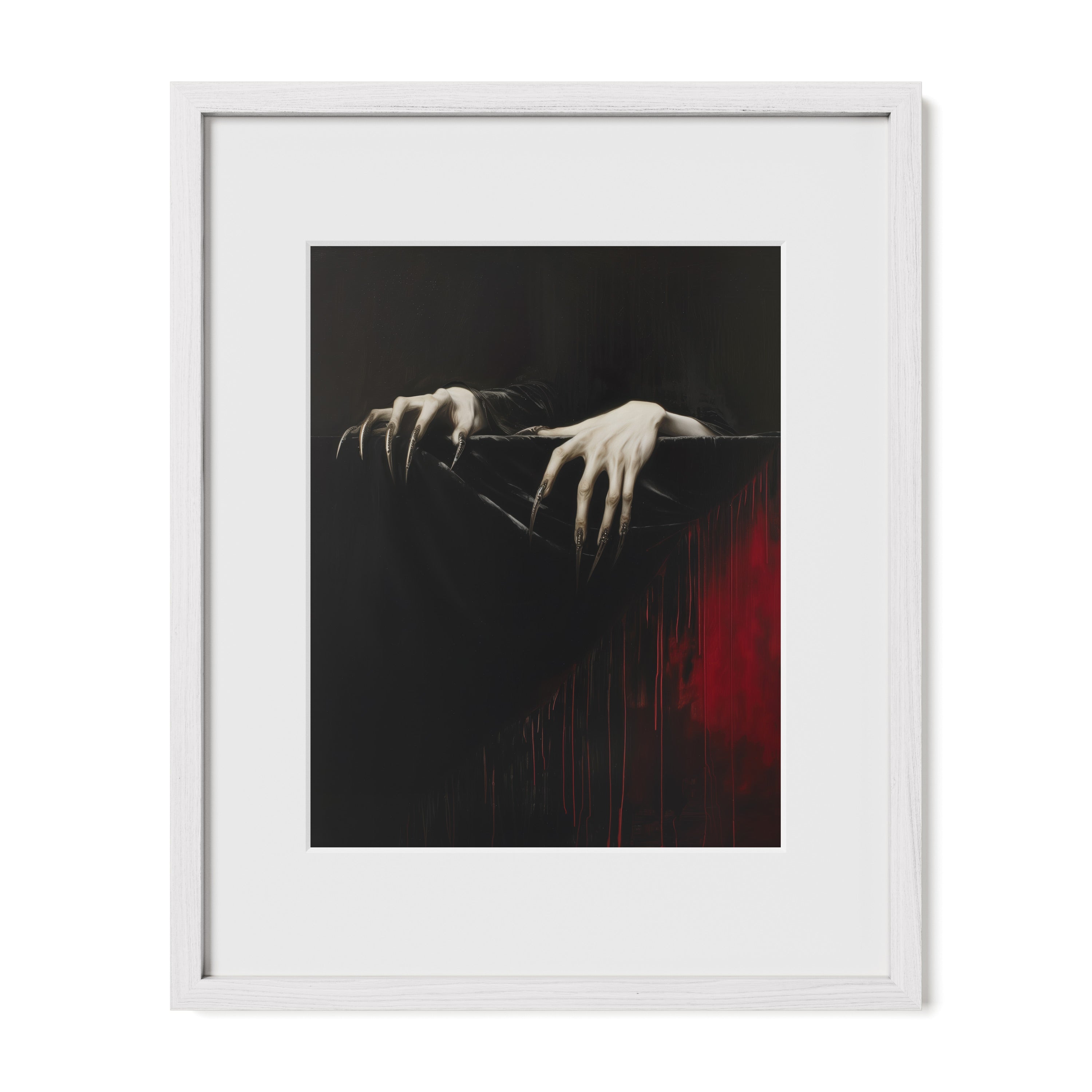 white framed spectral gothic wall art print with mat