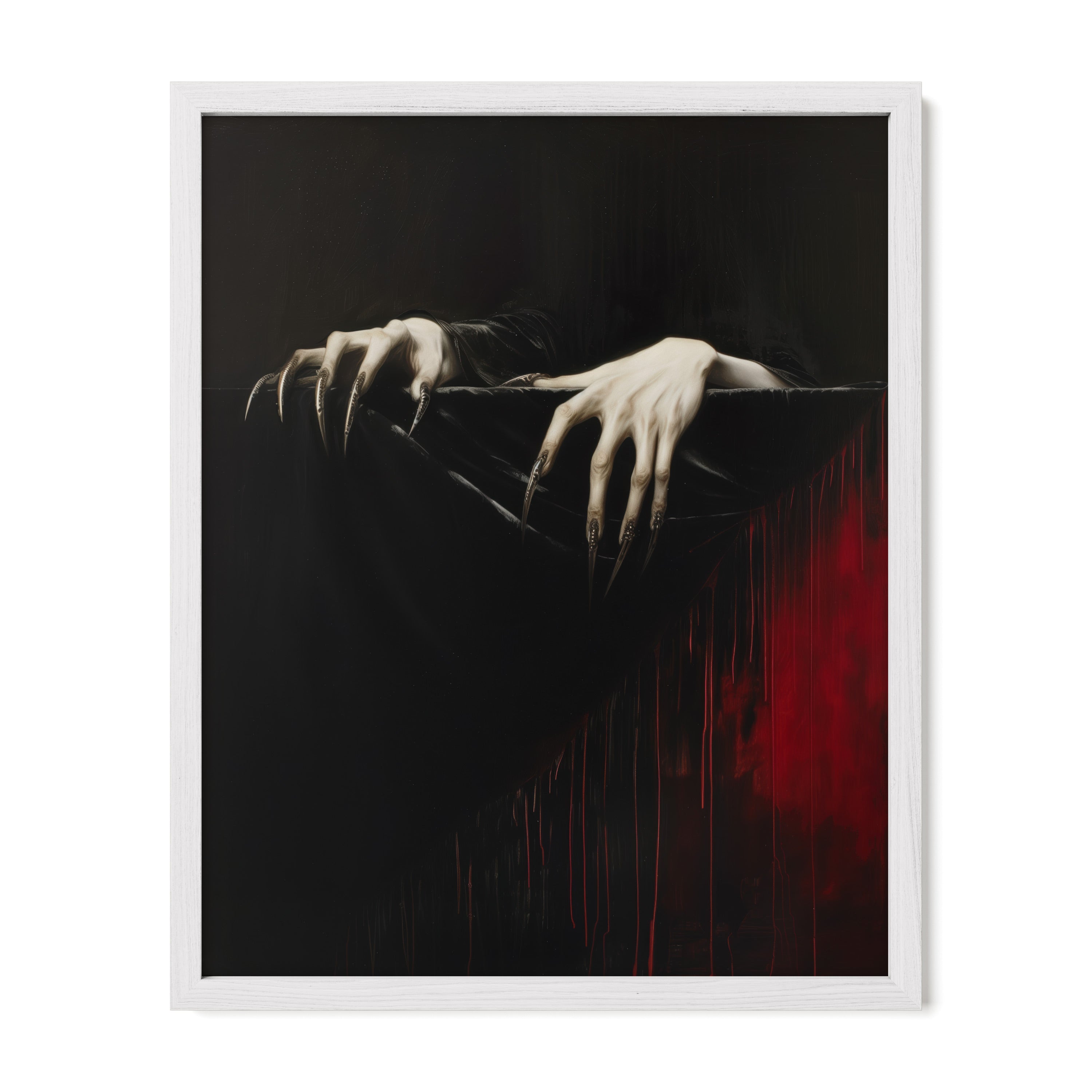white framed gothic horror wall art print