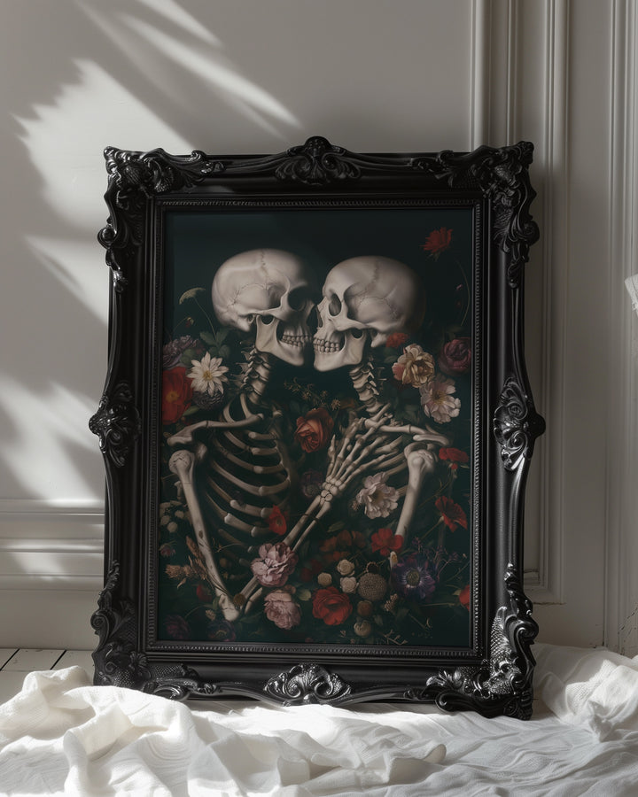 black ornate framed gothic skeleton romance wall art print