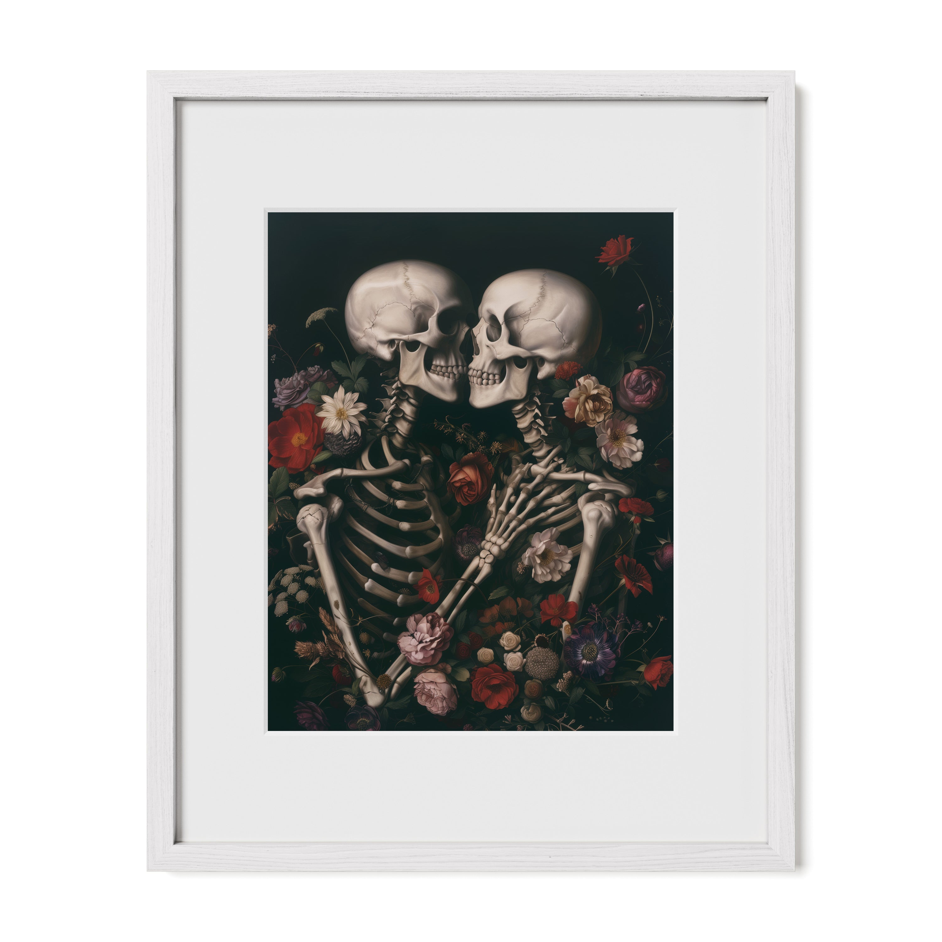 white framed romantic memento mori wall art print with mat