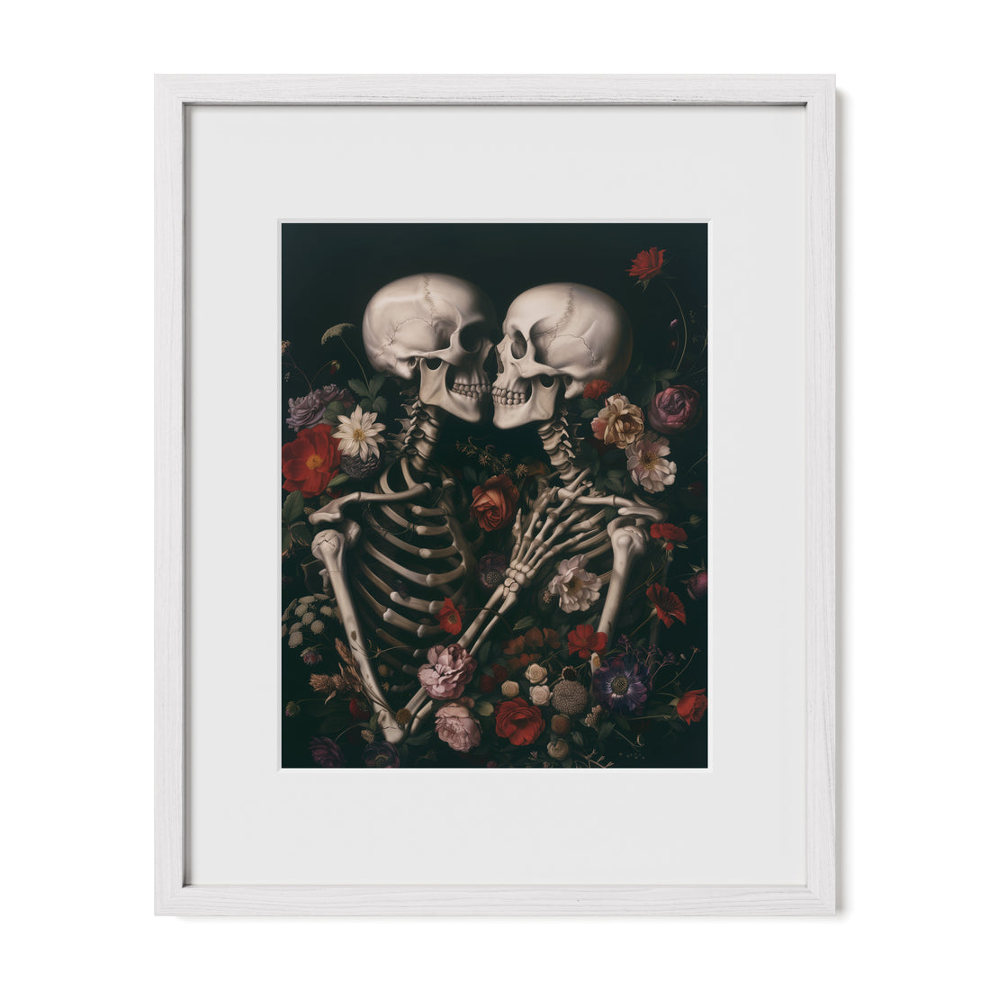 white framed romantic memento mori wall art print with mat