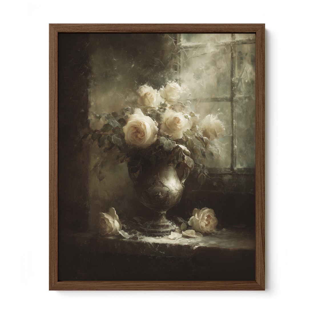 walnut framed romantic botanical wall art print