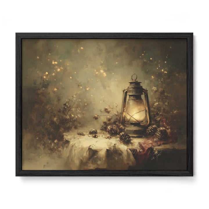 black framed winter cottagecore still life wall art print