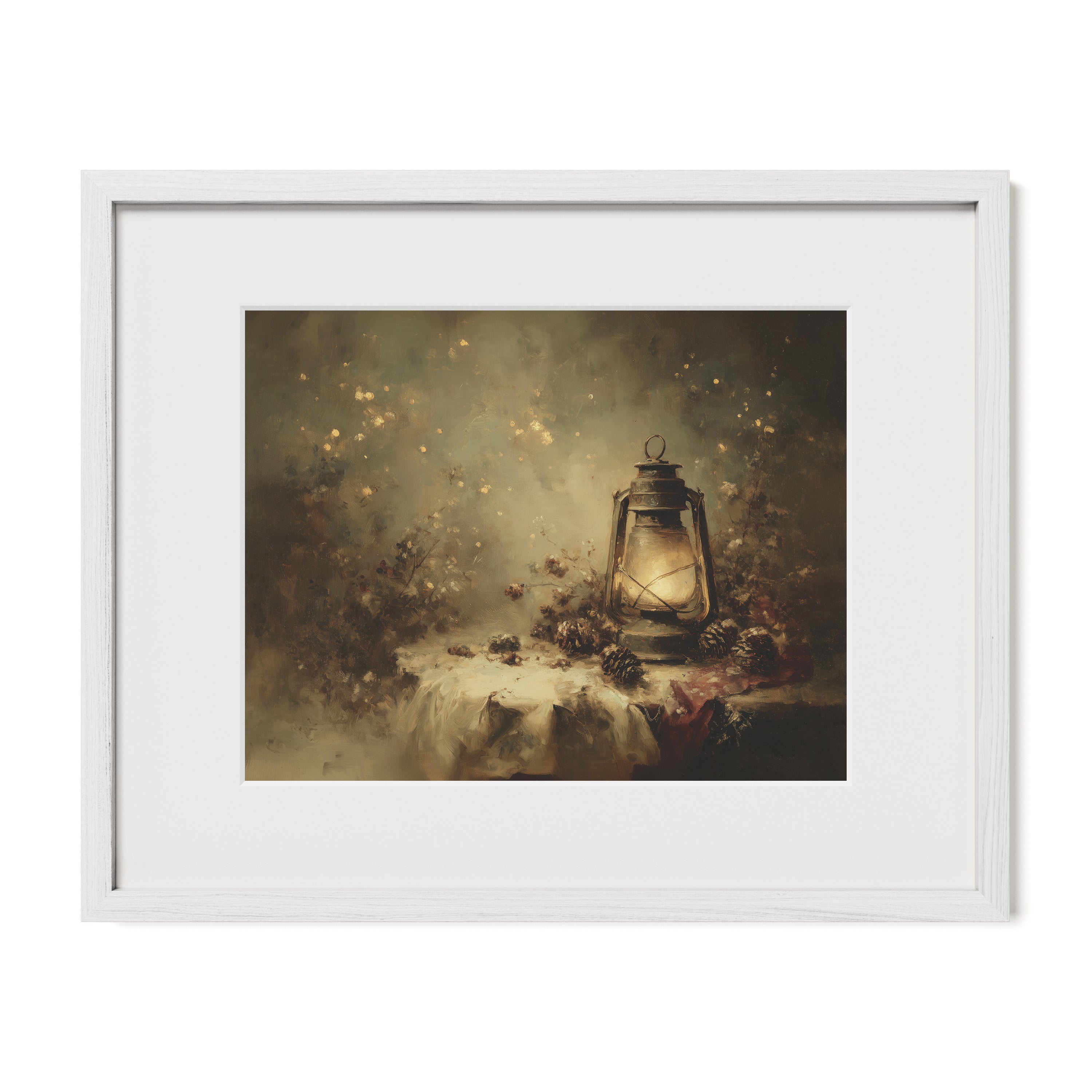 white framed seasonal cottagecore wall art print with mat