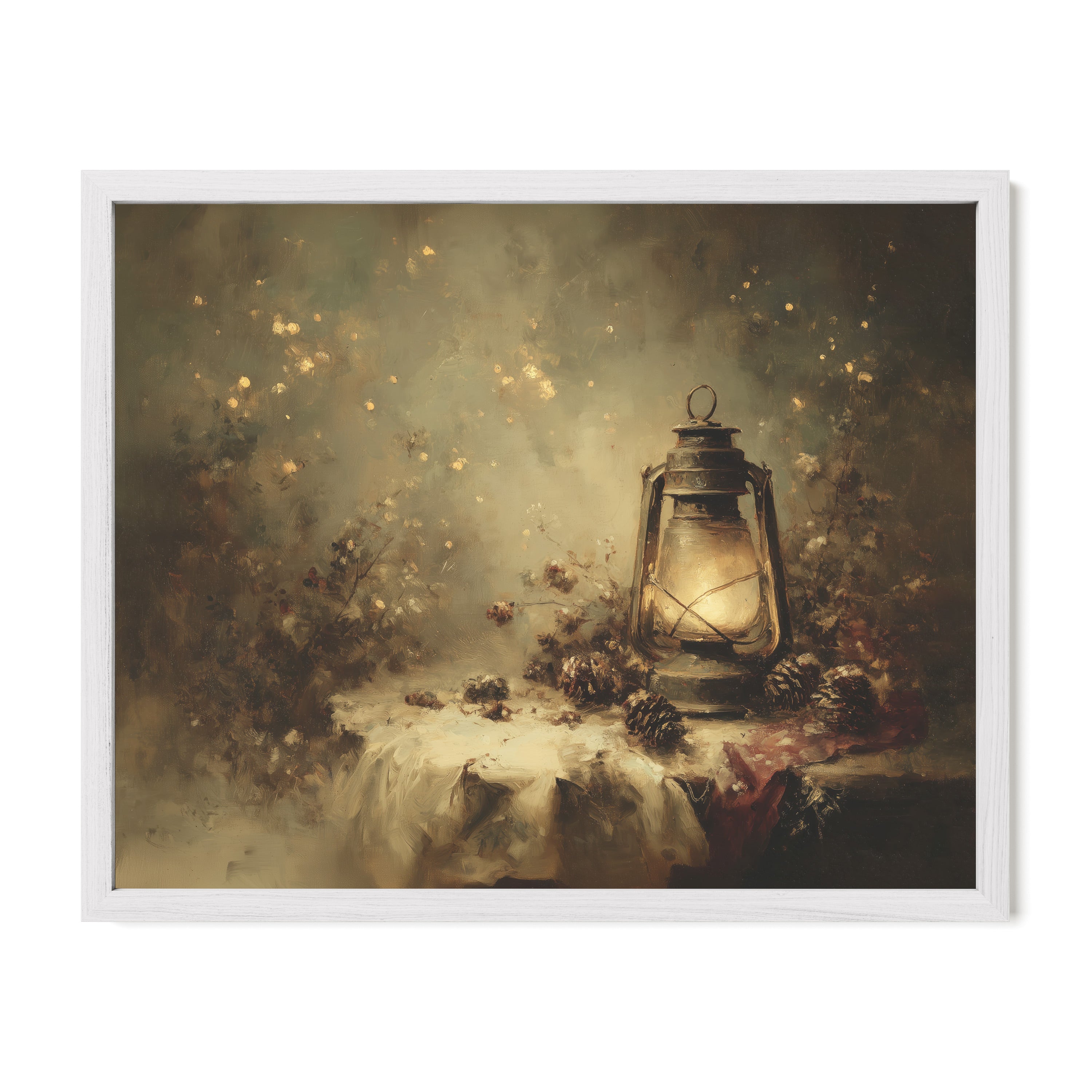 white framed winter cottagecore wall art print
