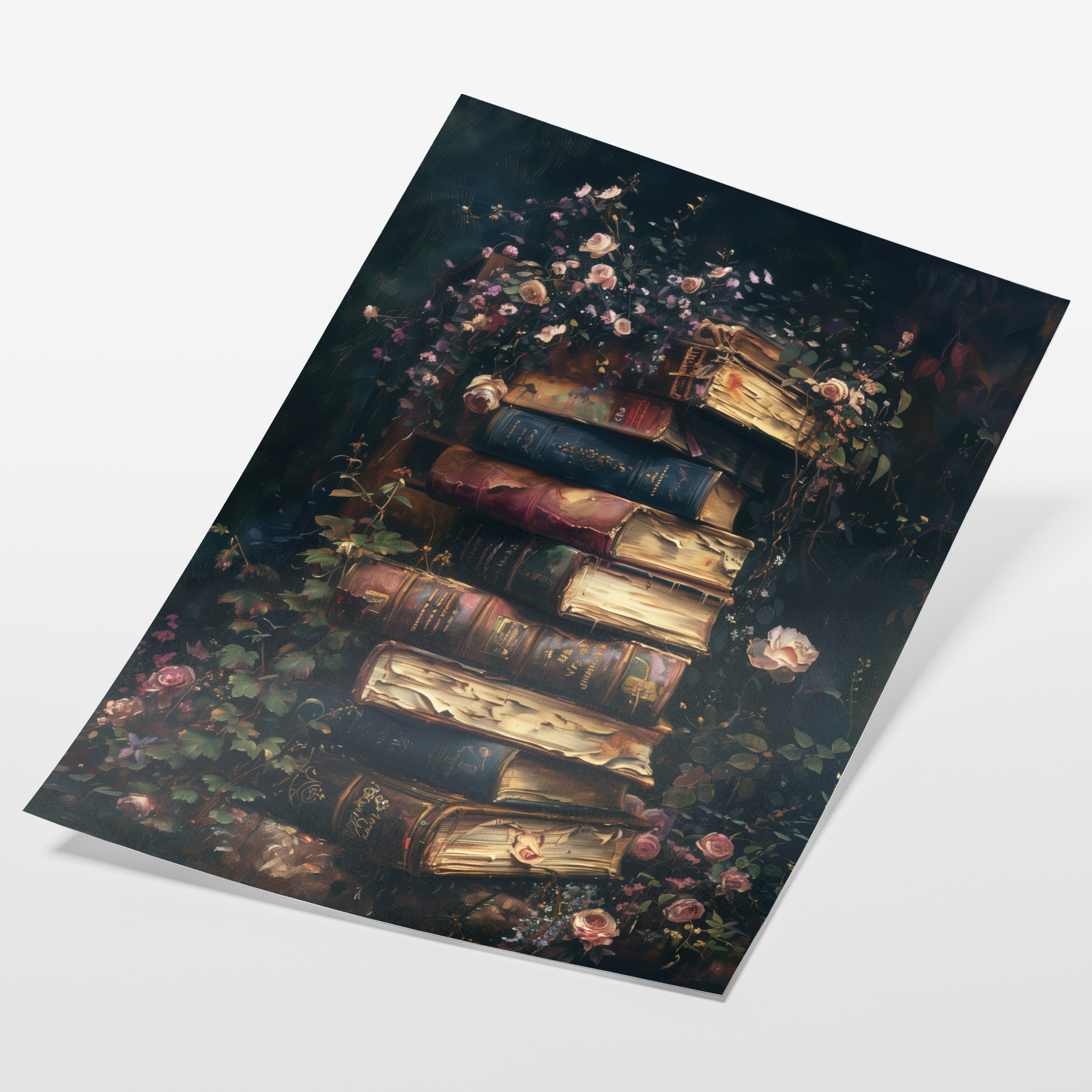 angled view of dark academia literary fine art print