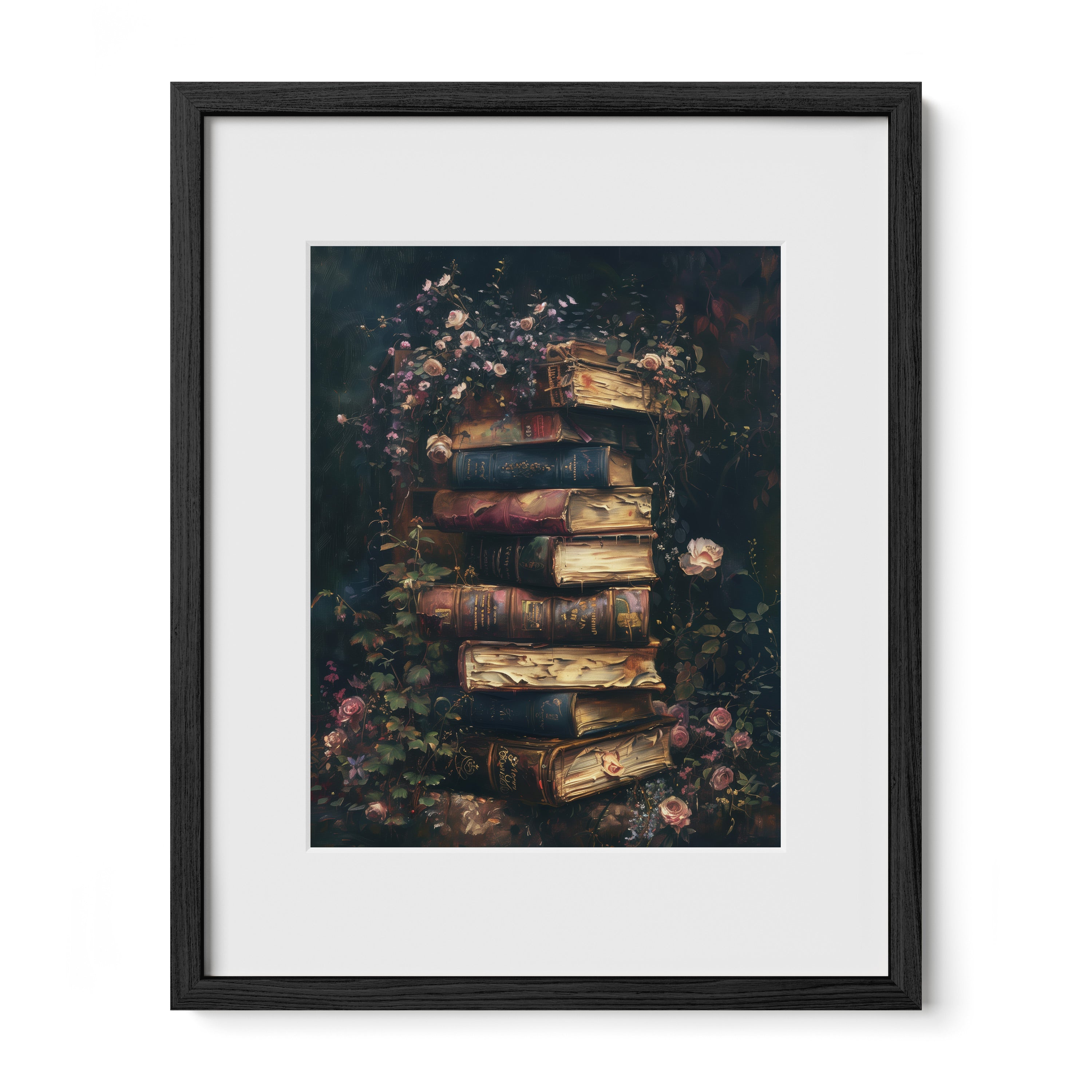 black framed literary book wall art print with mat