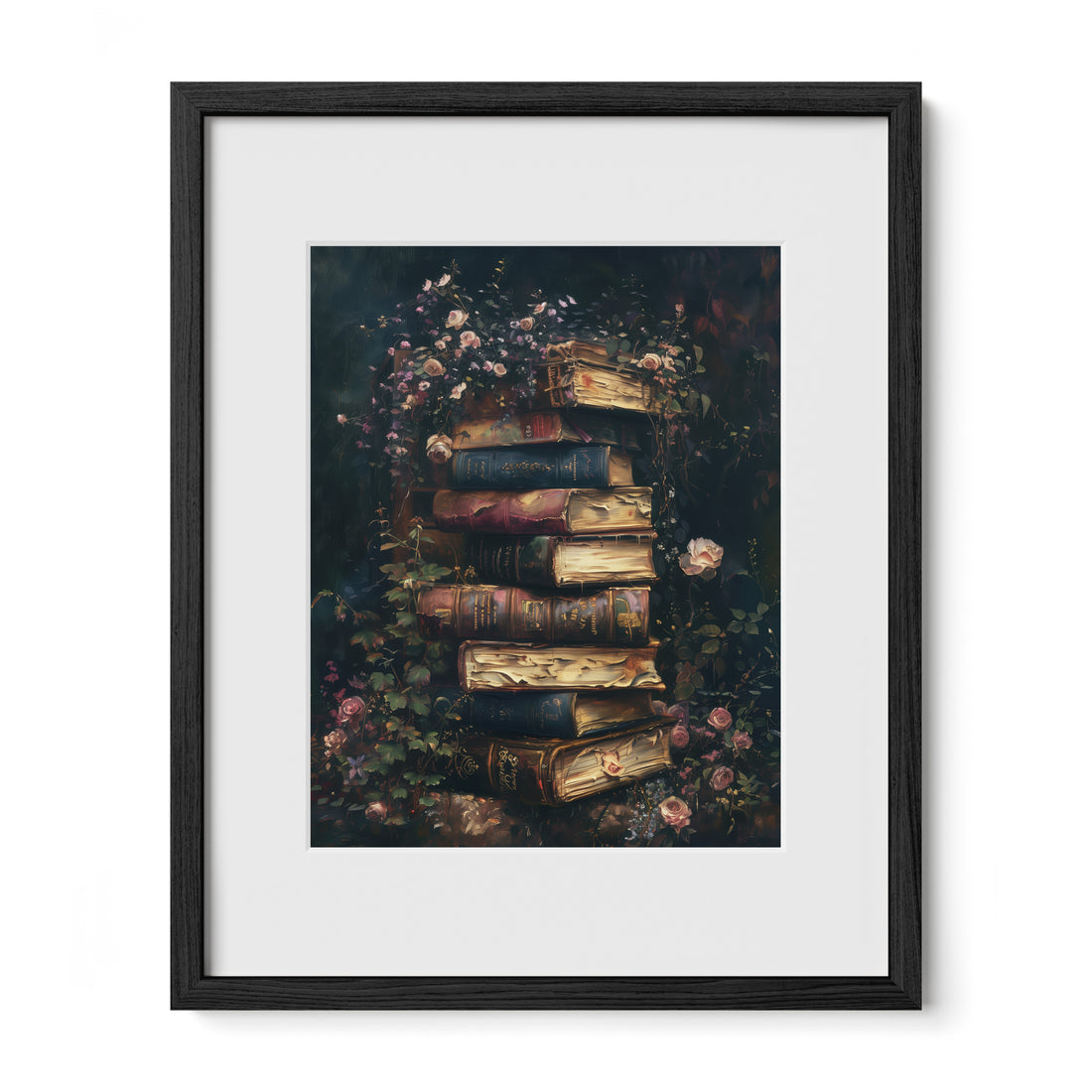black framed literary book wall art print with mat