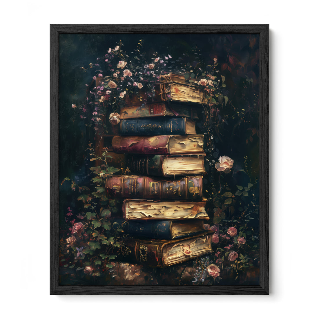 black framed dark academia book wall art print