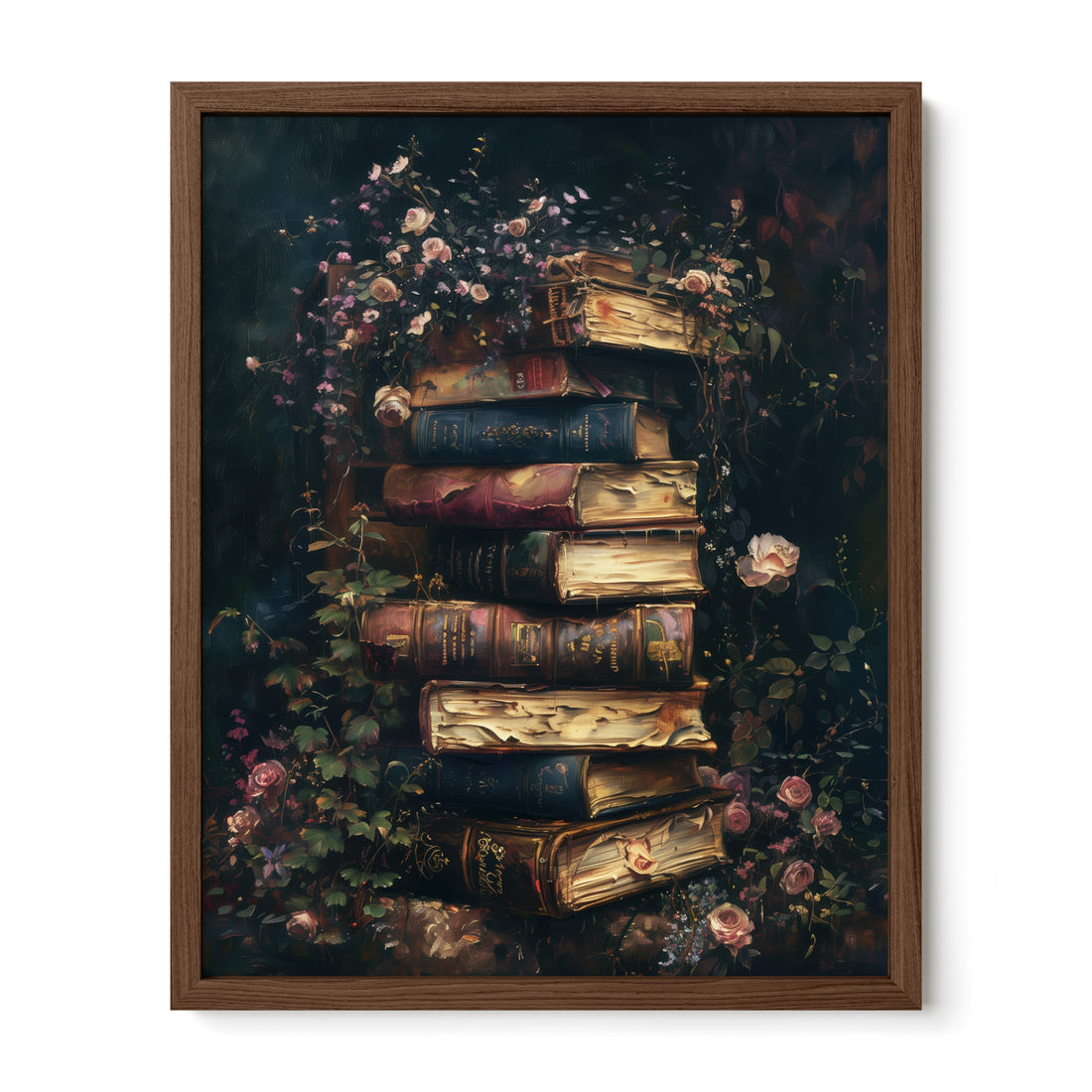 walnut framed gothic library wall art print