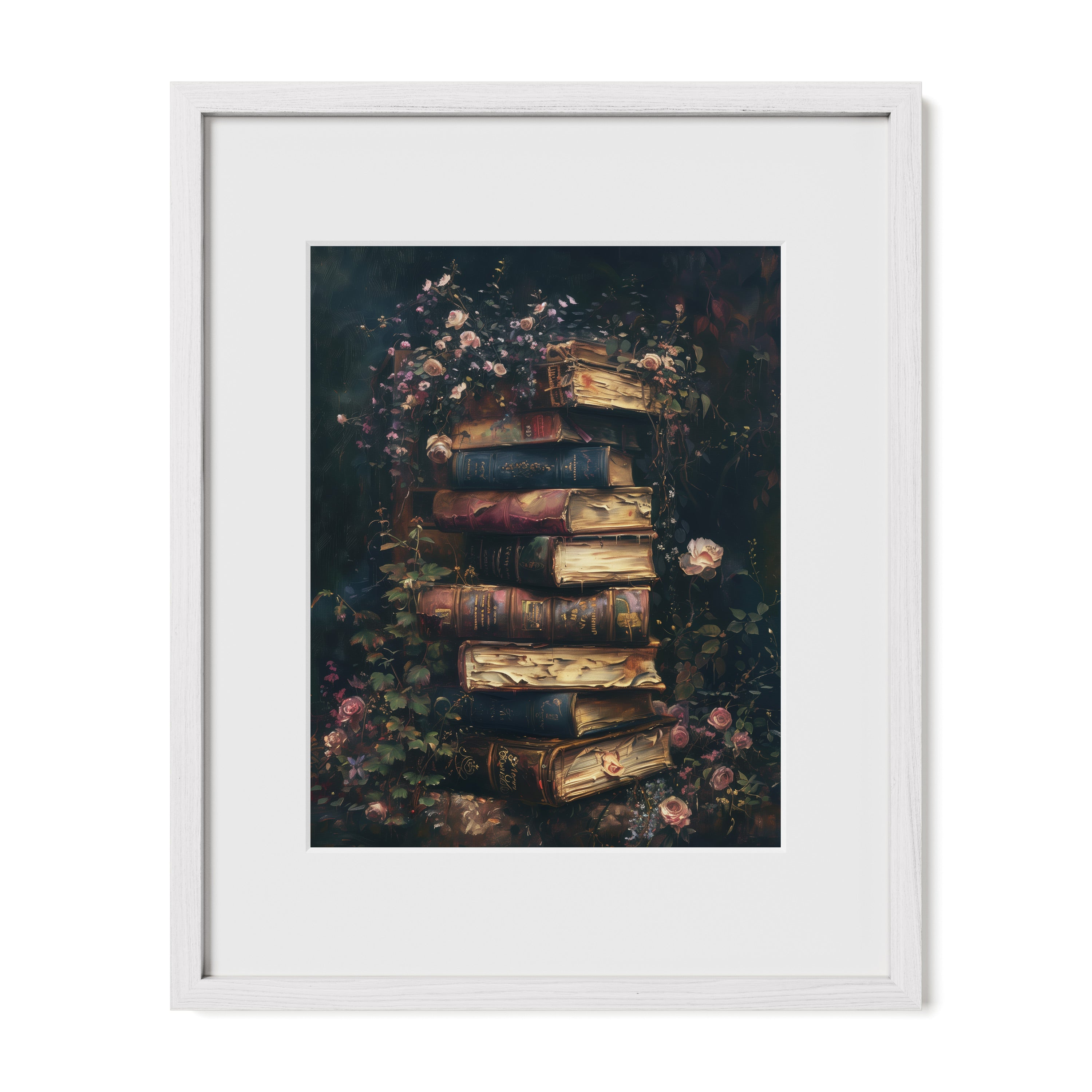 white framed vintage literary wall art print with mat