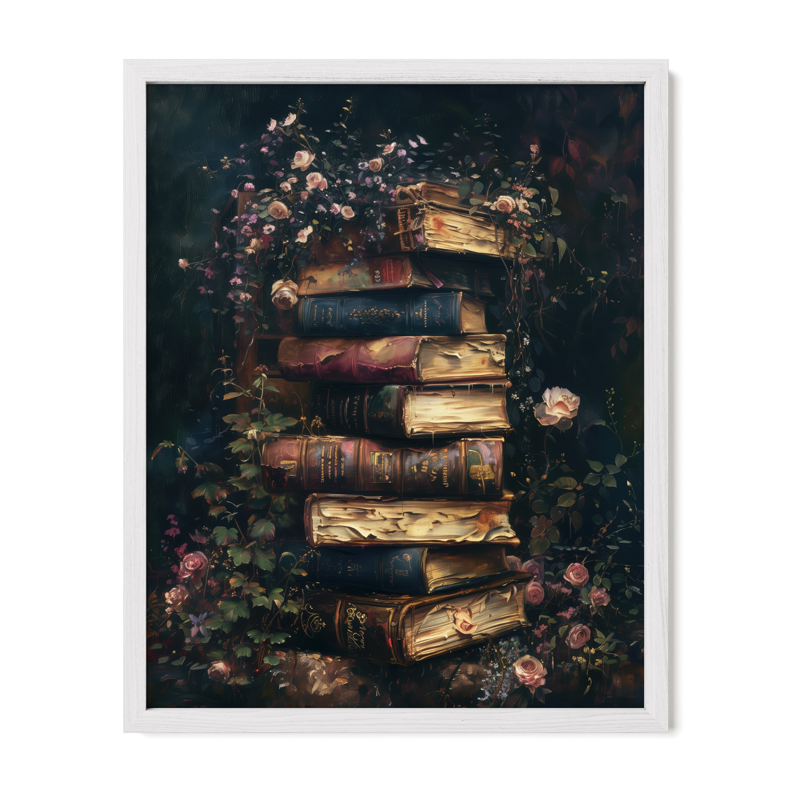 white framed book lover wall art print