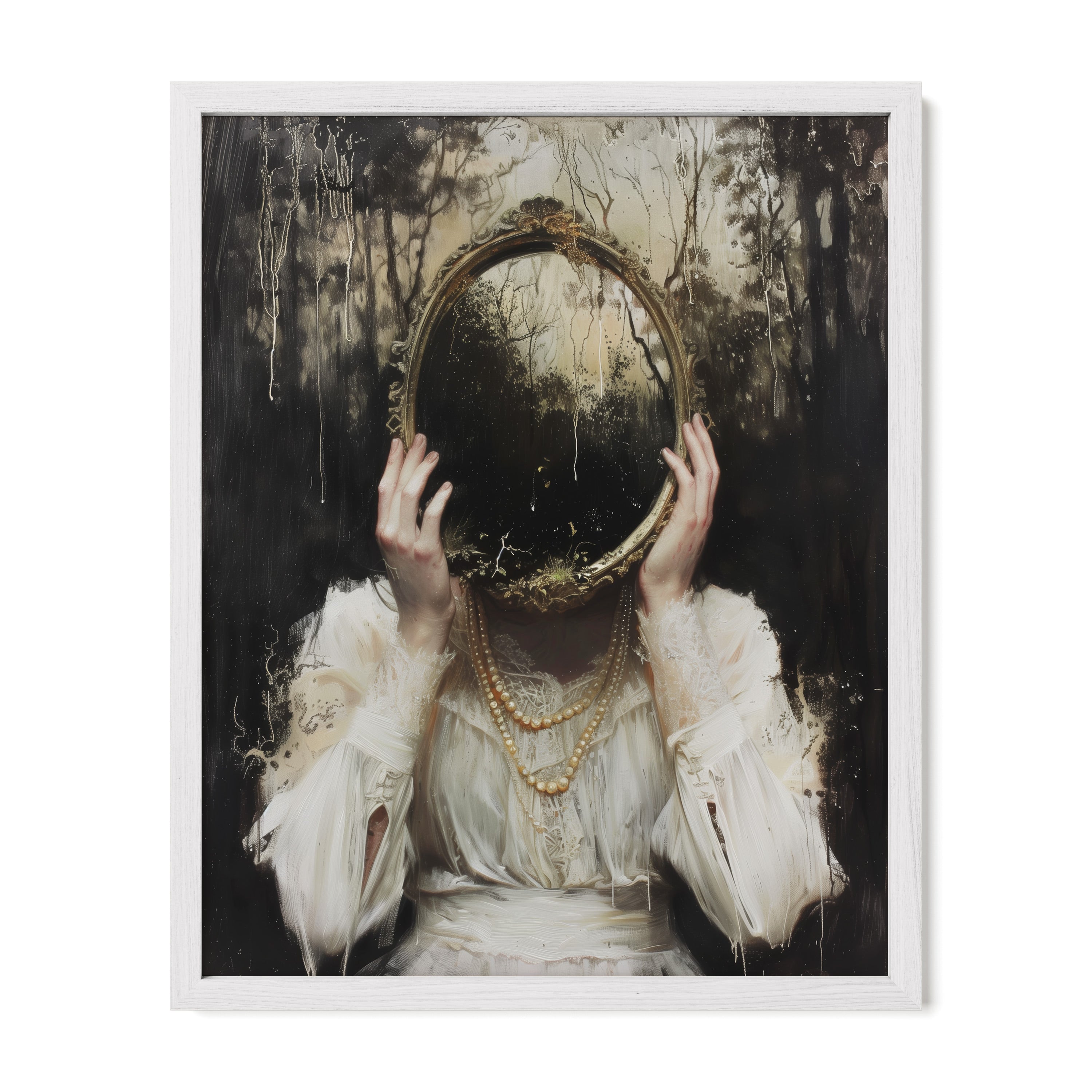 white framed gothic surreal portrait wall art print