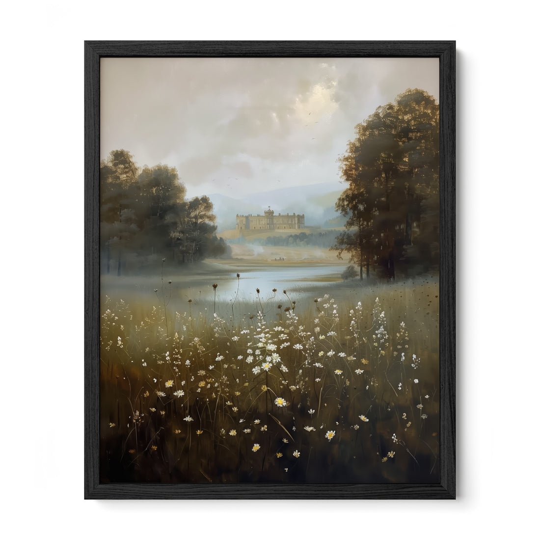 black framed literary romantic manor wall art print