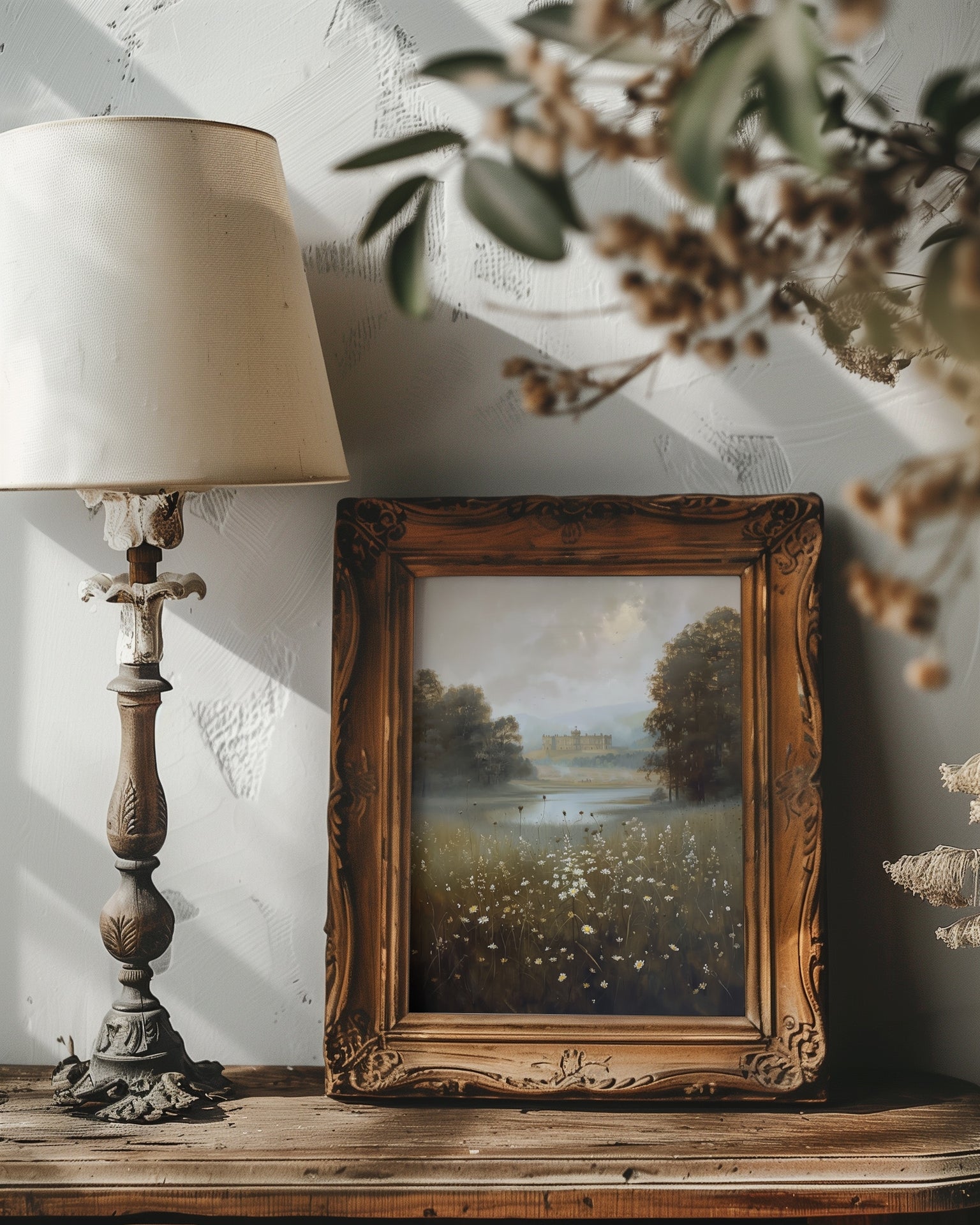vintage brown framed literary romantic manor wall art print
