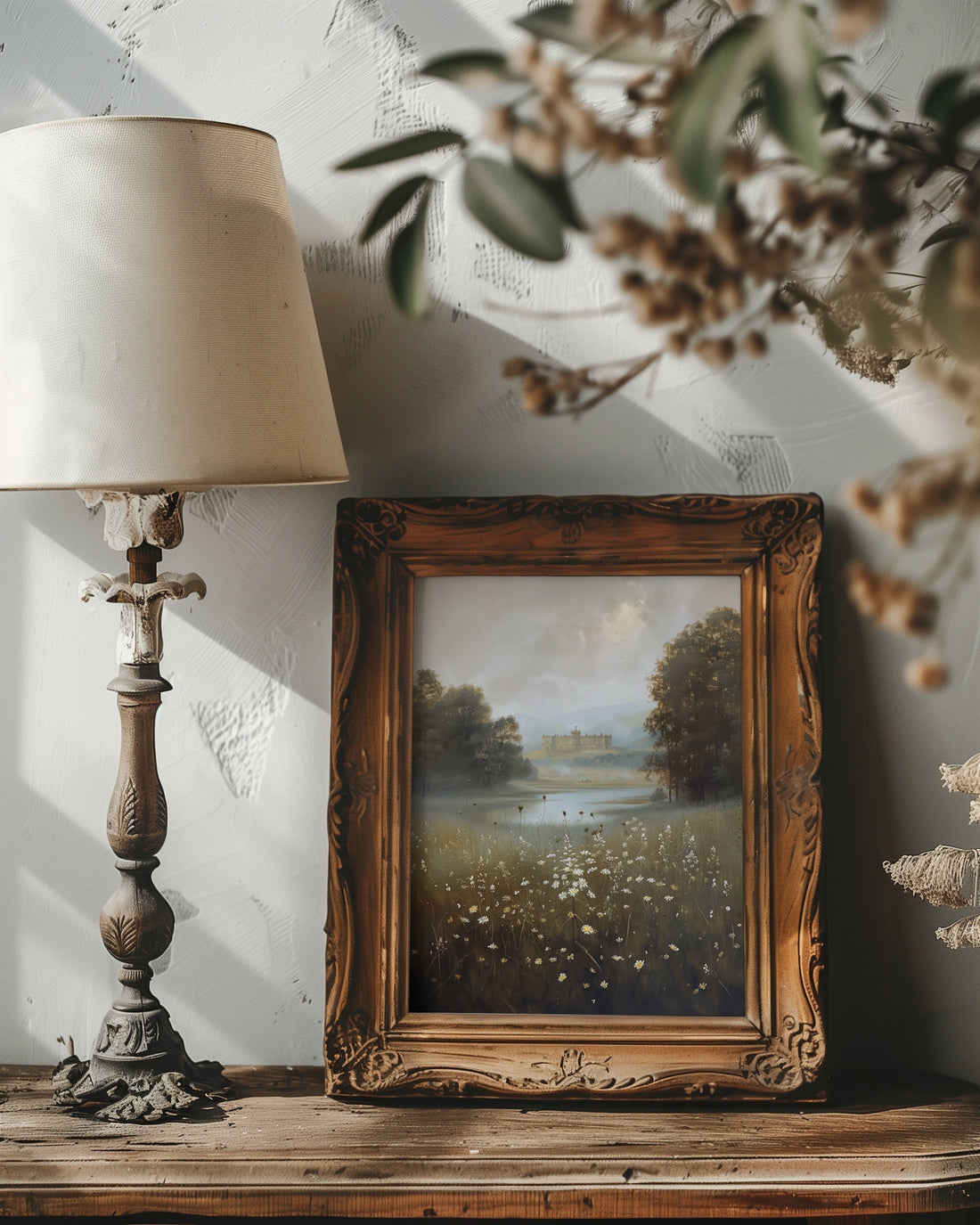 vintage brown framed literary romantic manor wall art print