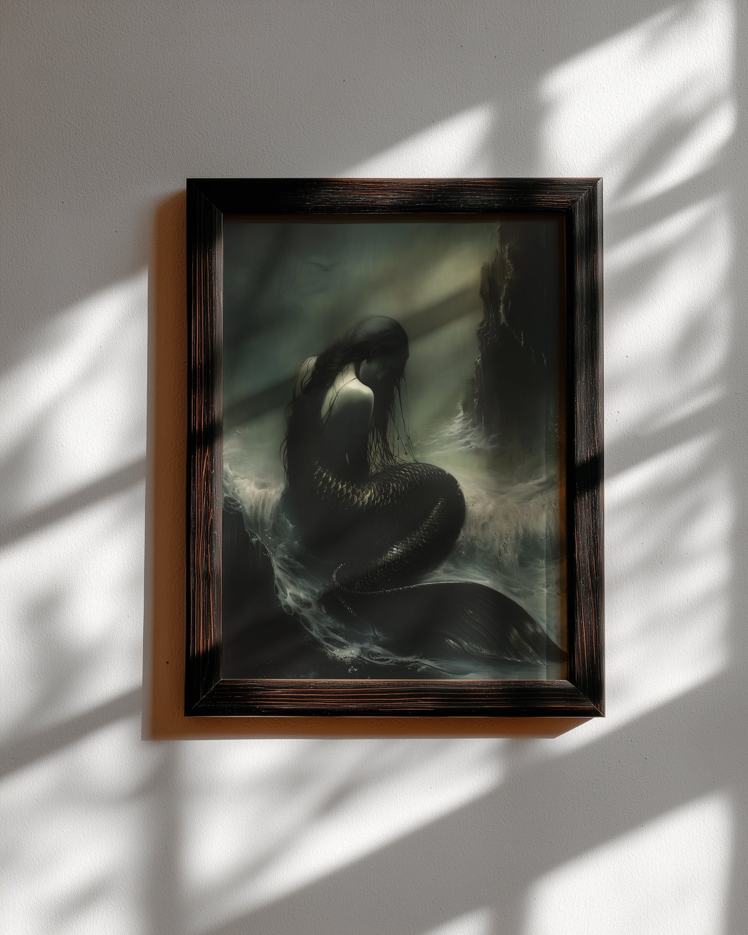 aged black framed gothic siren wall art print