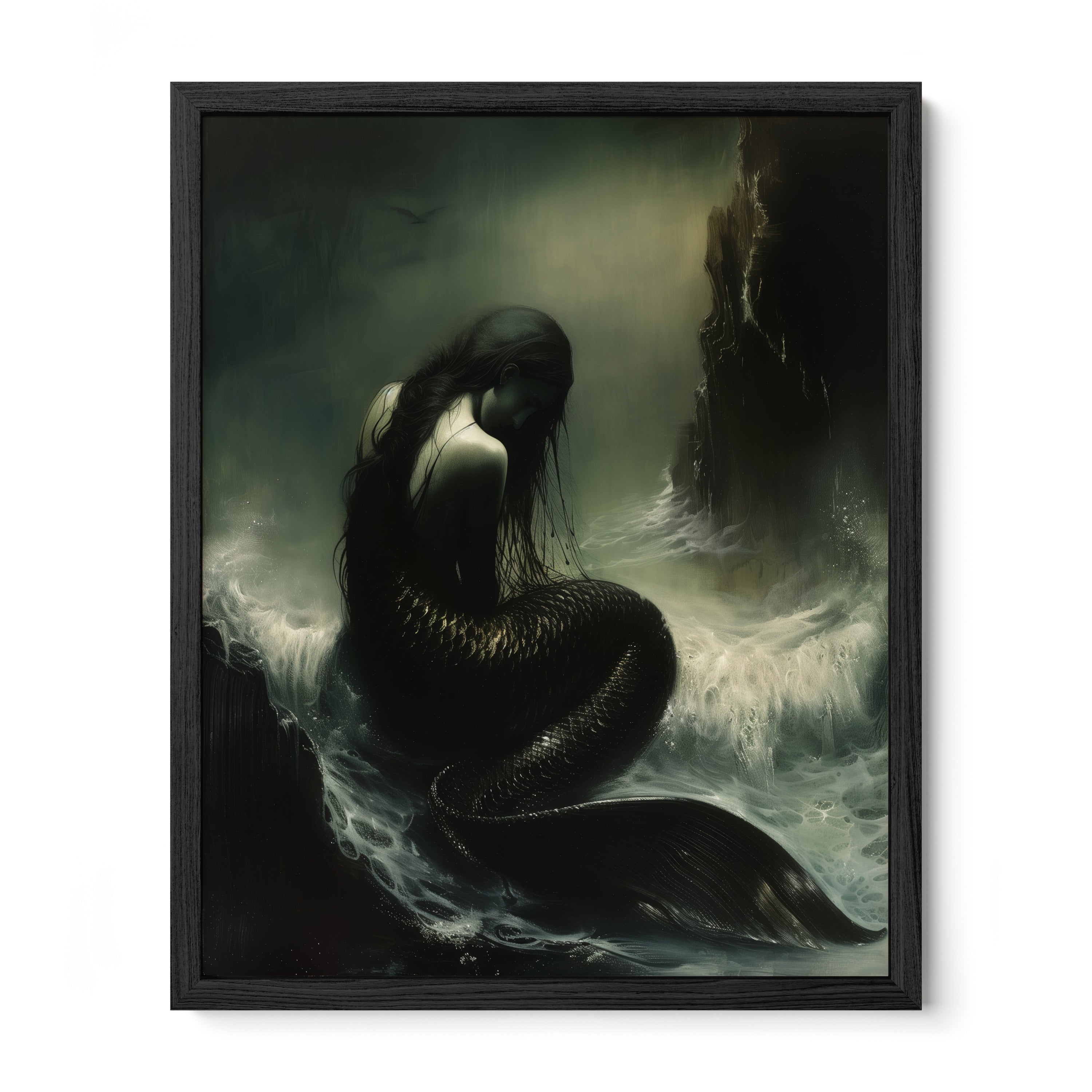 black framed gothic siren wall art print