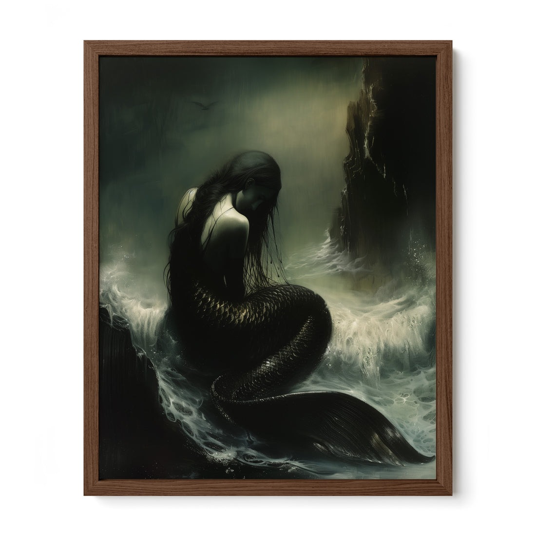 walnut framed gothic mermaid fine art print
