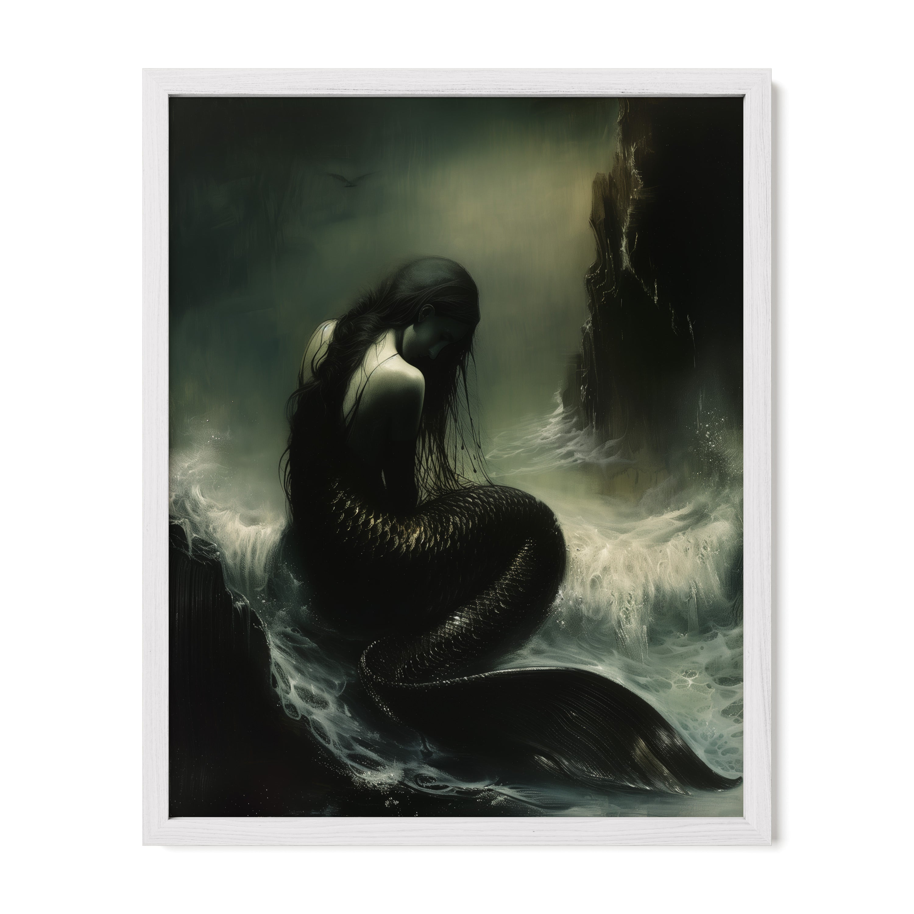 white framed gothic oceanic wall art print