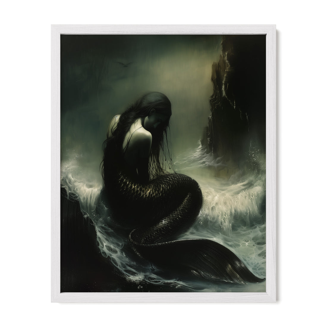 white framed gothic oceanic wall art print