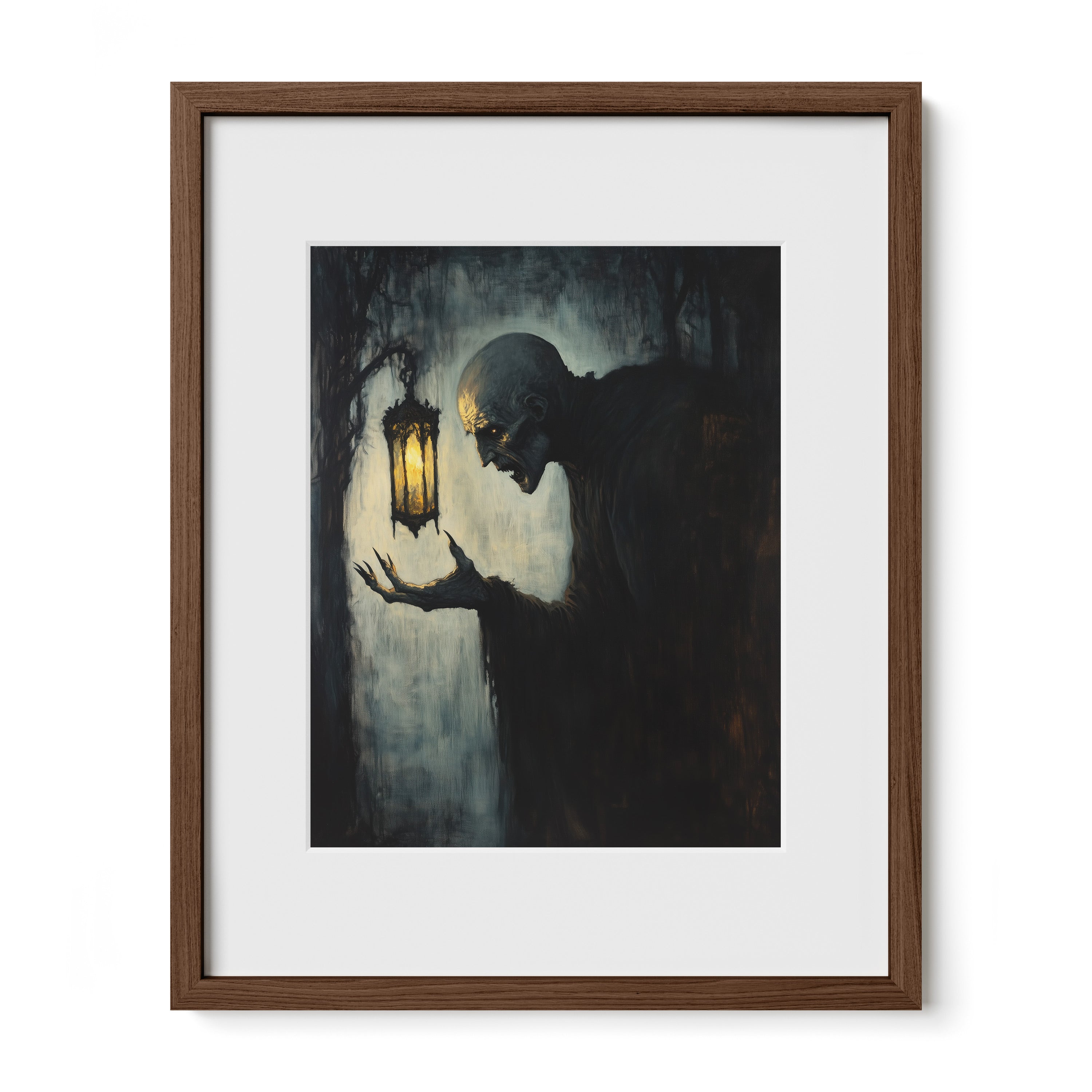 walnut framed gothic vampire wall art print with mat