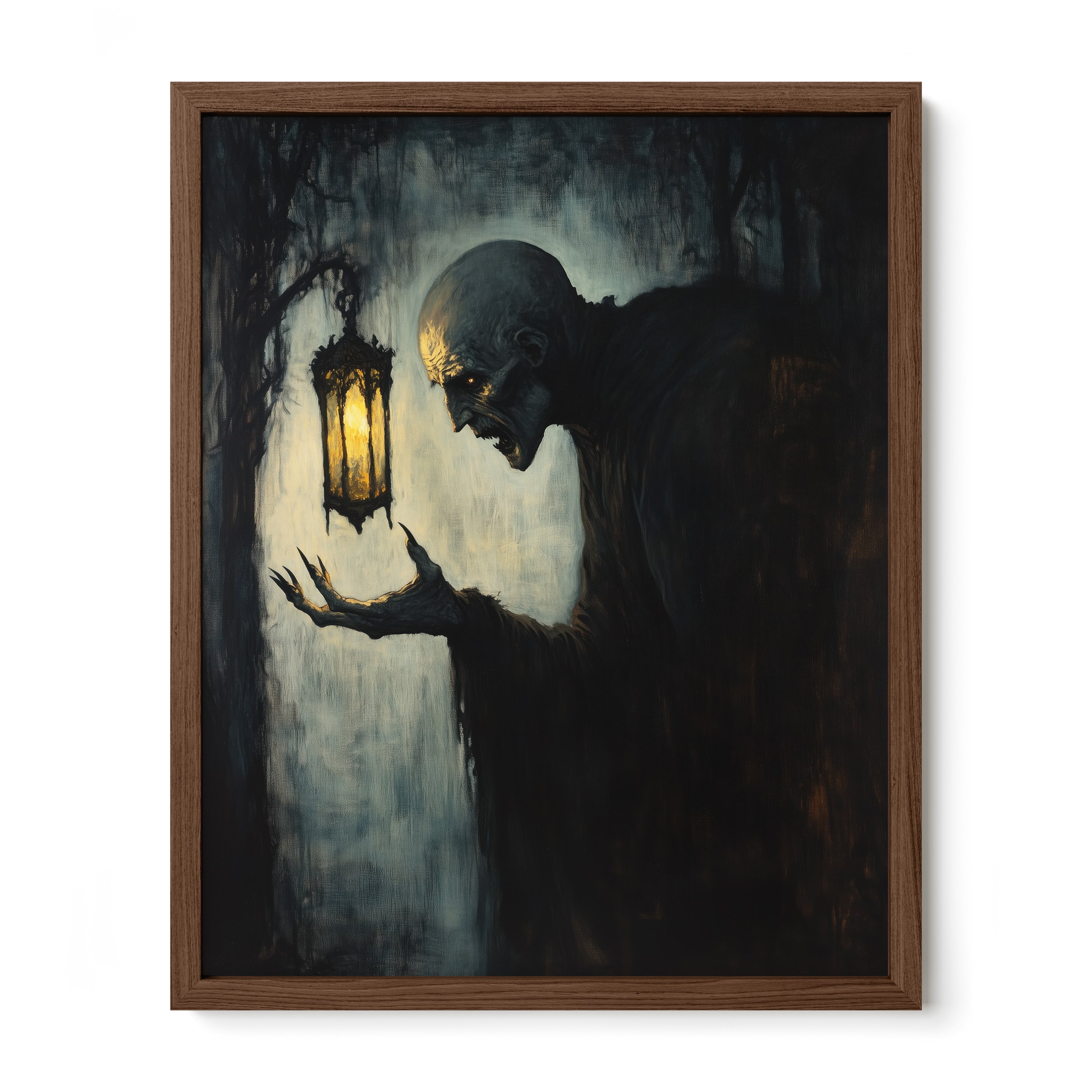 walnut framed gothic vampire figure wall art print