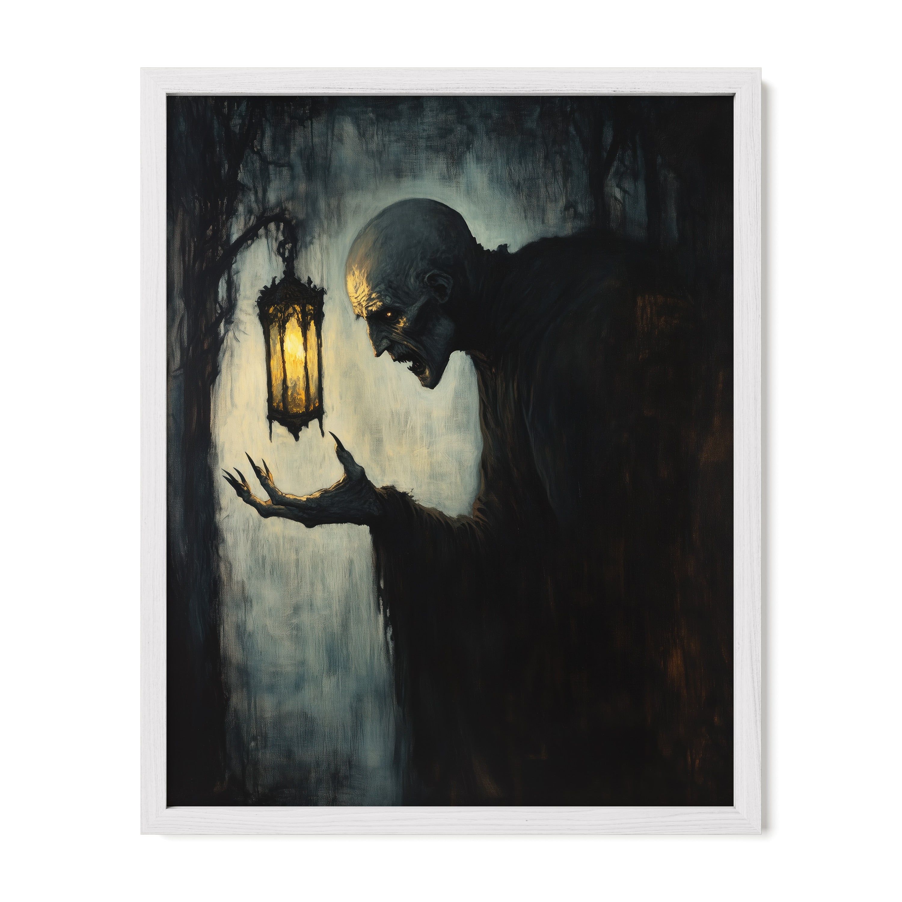 white framed gothic vampire wall art print