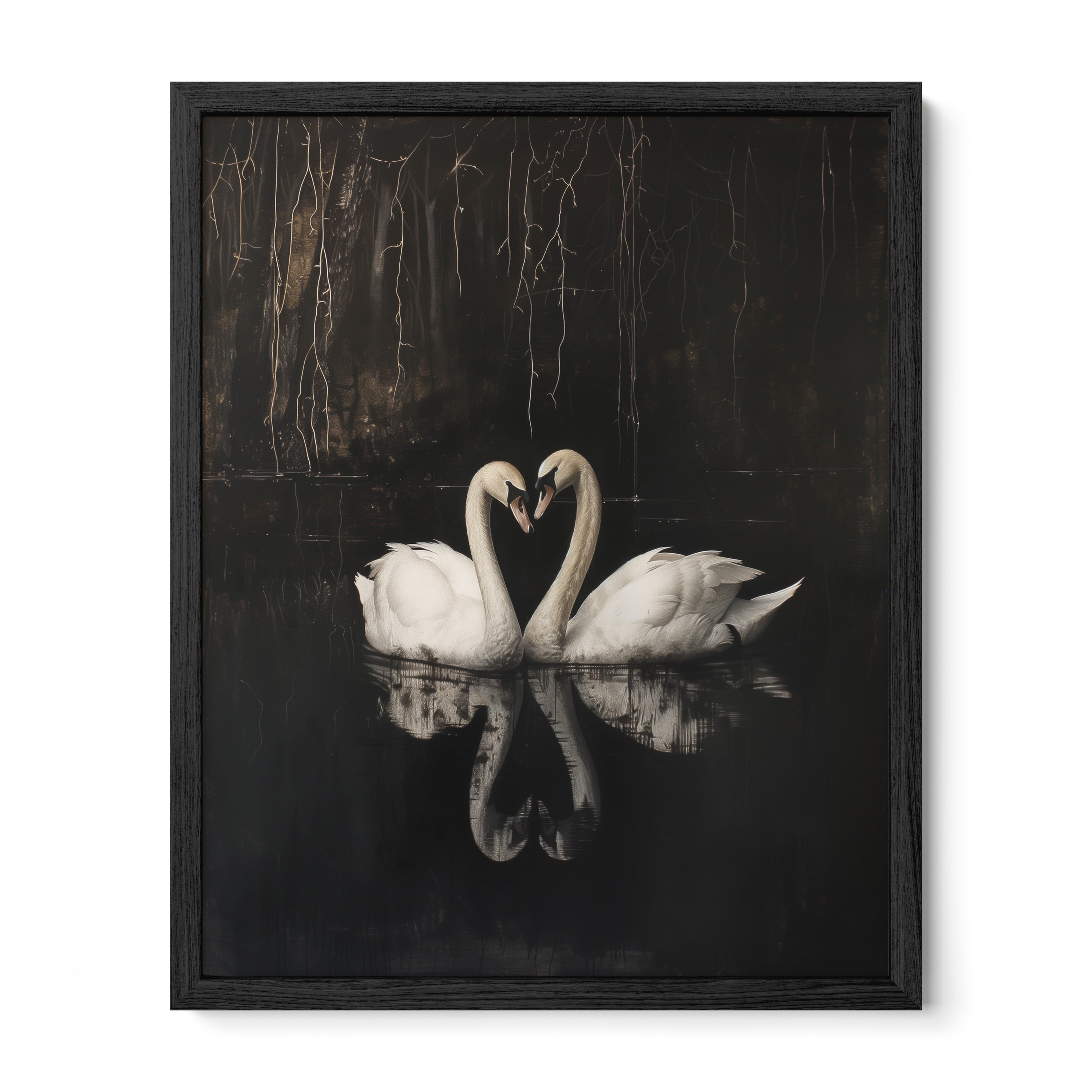 black framed gothic swan reflection wall art print