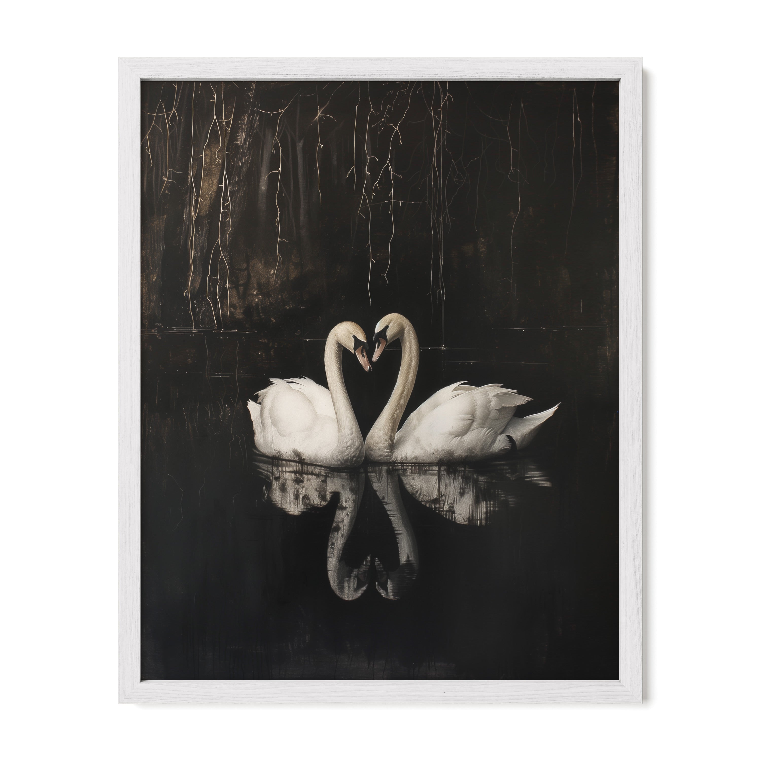 white framed gothic swan wall art print
