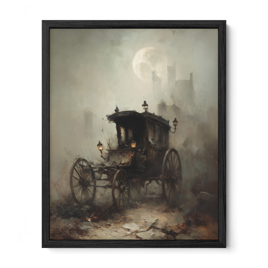 black framed gothic Victorian carriage wall art print
