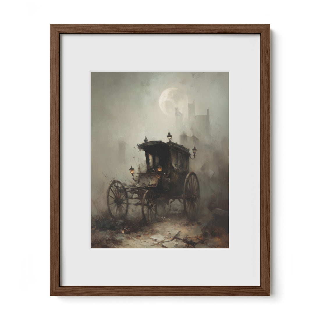 walnut framed Victorian carriage wall art print with mat