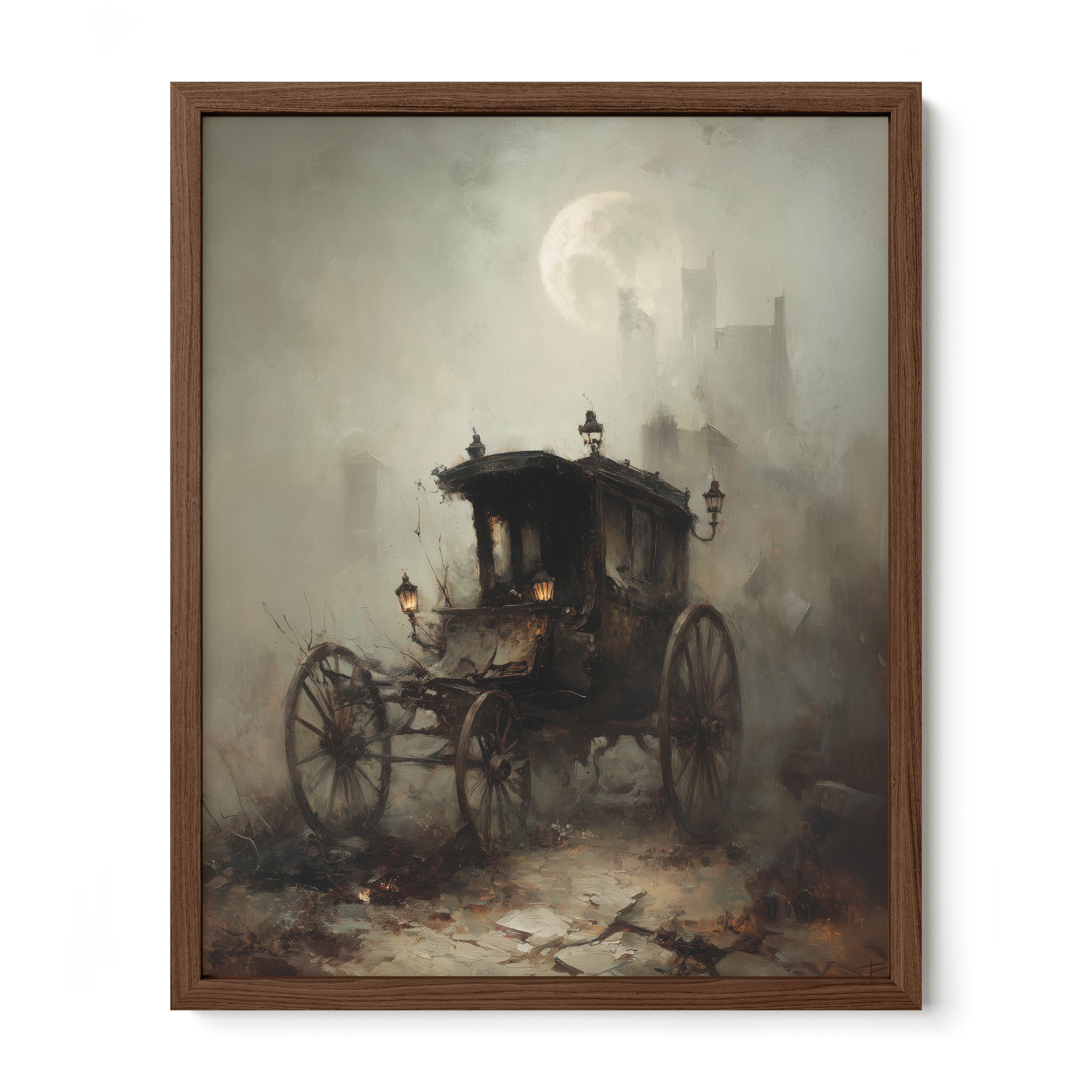 walnut framed gothic carriage ruins wall art print