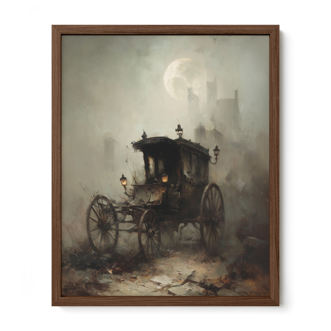 walnut framed gothic carriage ruins wall art print