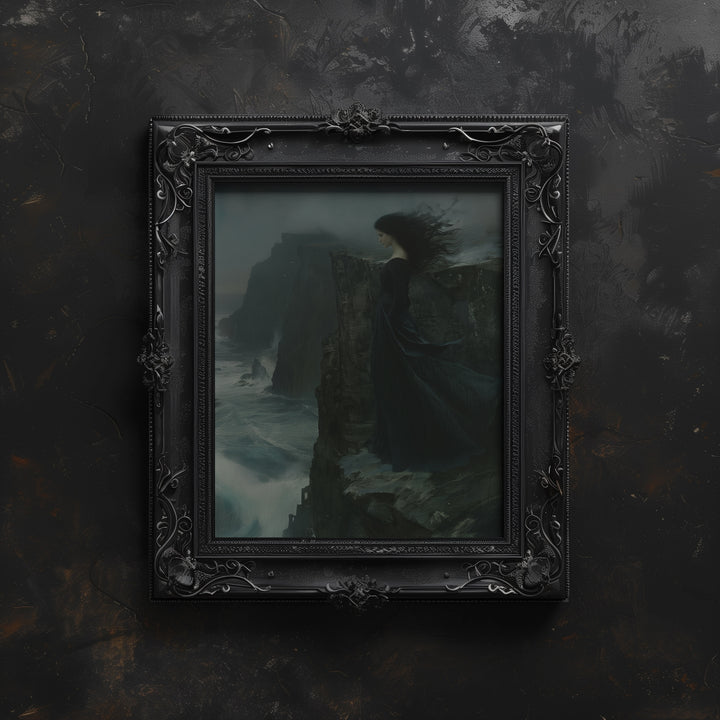 ornate black framed gothic coastal woman wall art print