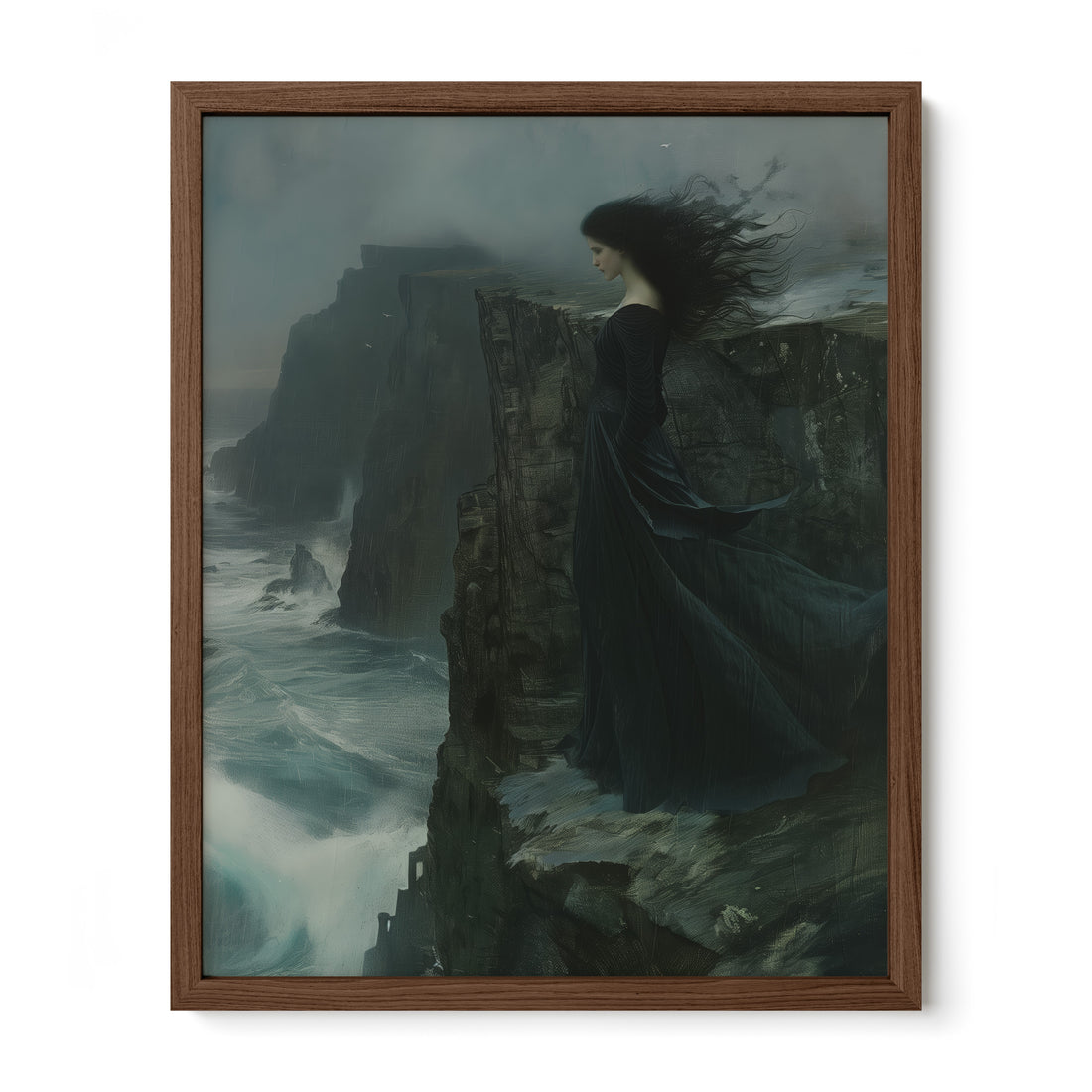 walnut framed gothic sea cliff woman wall art print