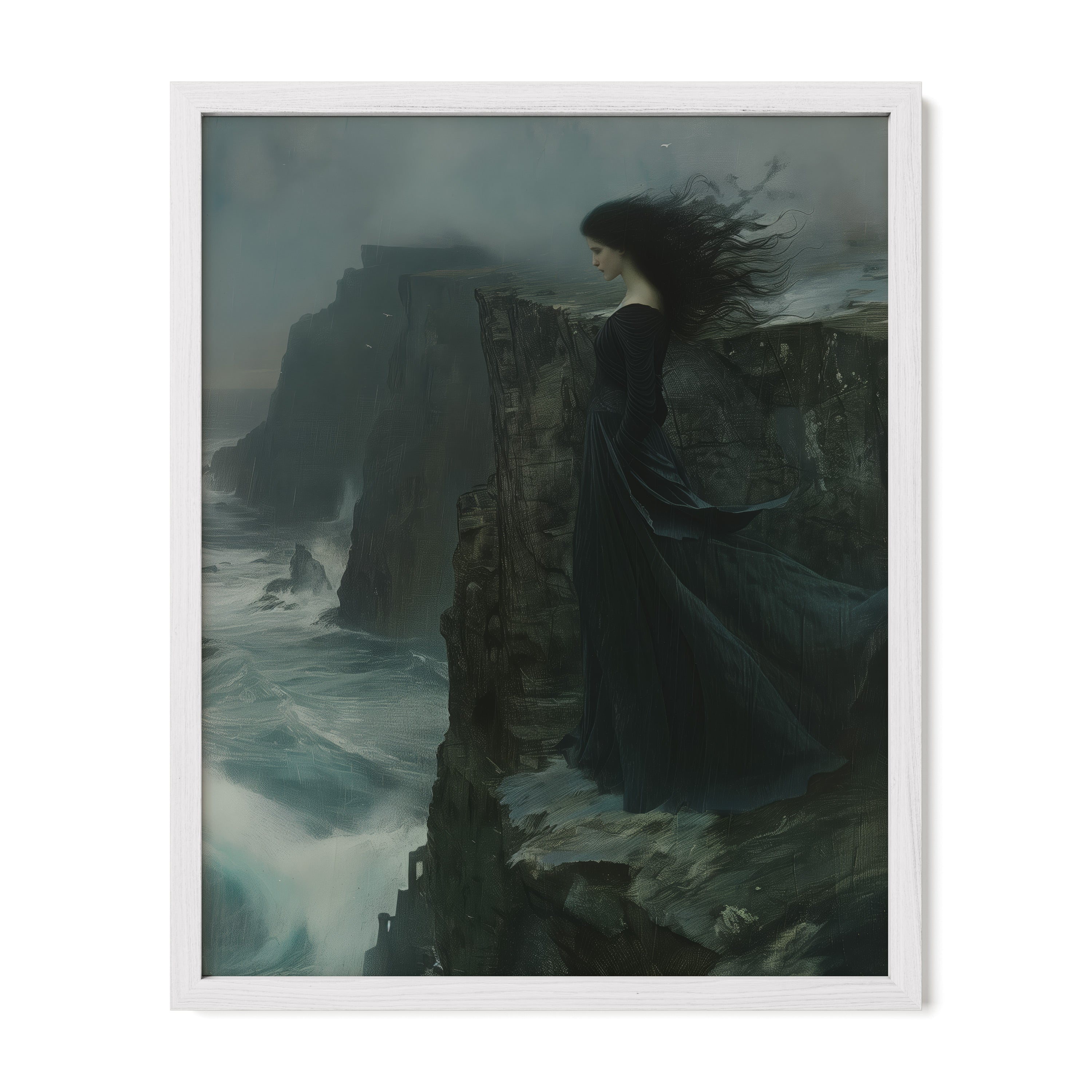 white framed gothic ocean woman wall art print