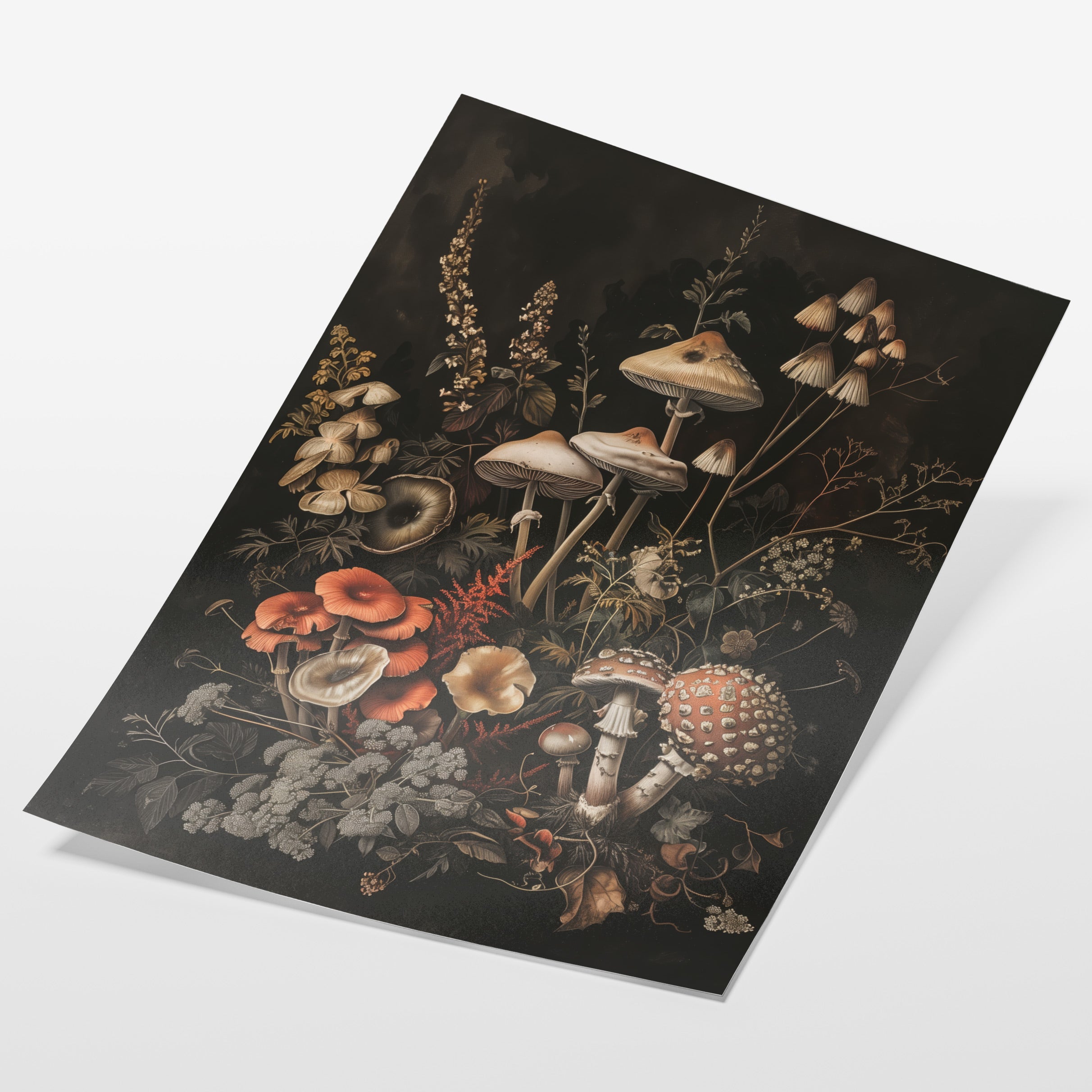 angled view of dark botanical mushroom fine art print