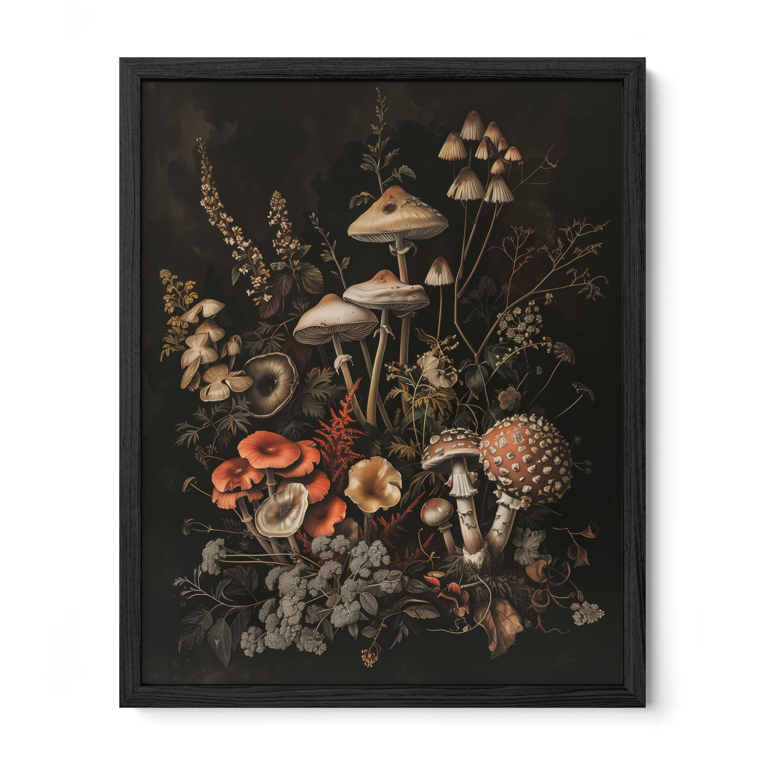 black framed mushroom botanical wall art print