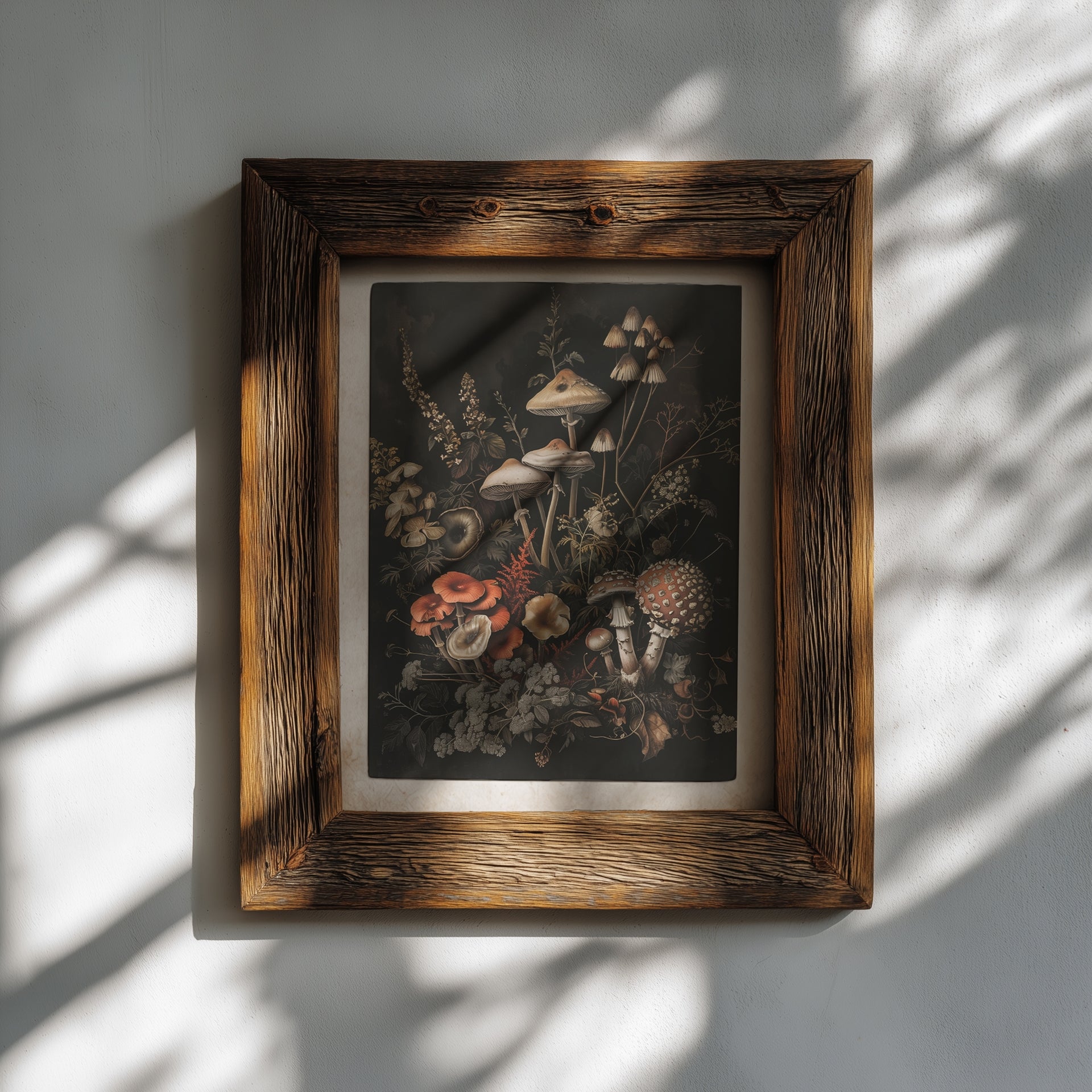 wooden framed mushroom botanical wall art print