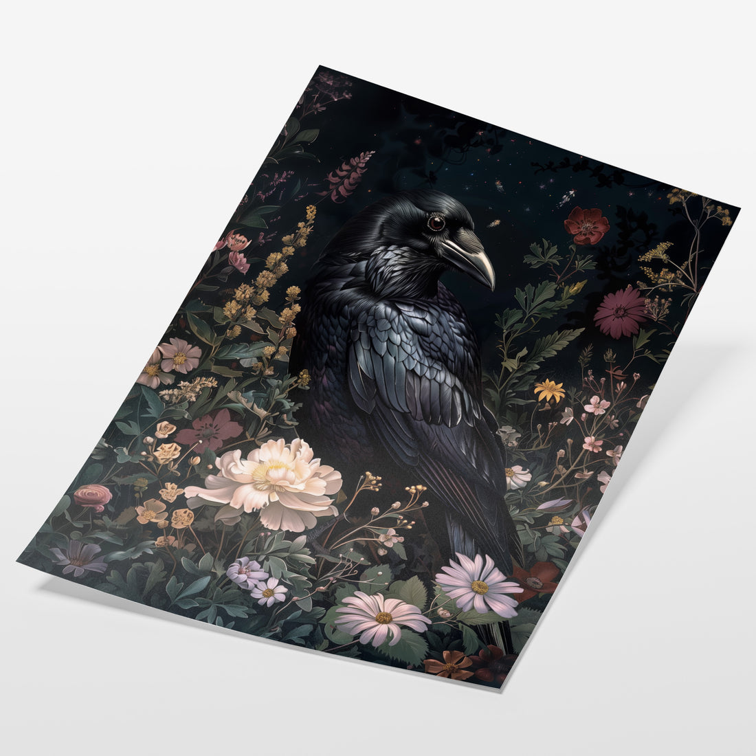 angled view of gothic raven botanical fine art print